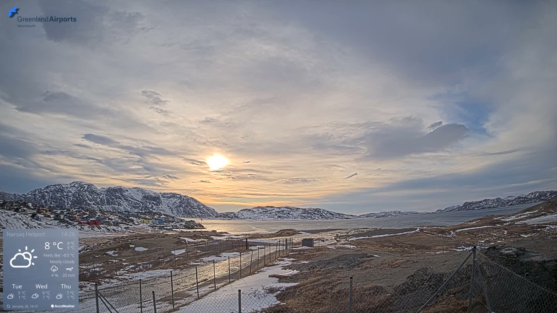 Narsaq Village & Heliport Live Cam - Narsaq, Kujalleq, Greenland, Denmark