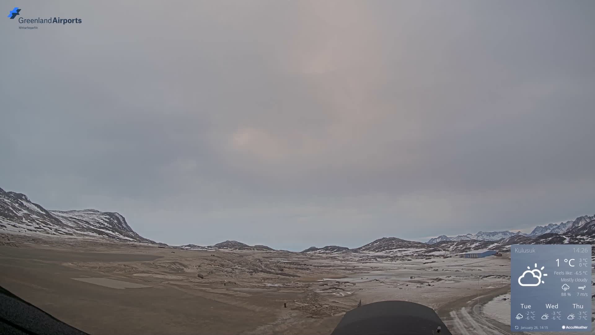 Kulusuk Airport West Towards Live Cam KUS / BGKK- Kulusuk, Sermersooq, Greenland, Denmark