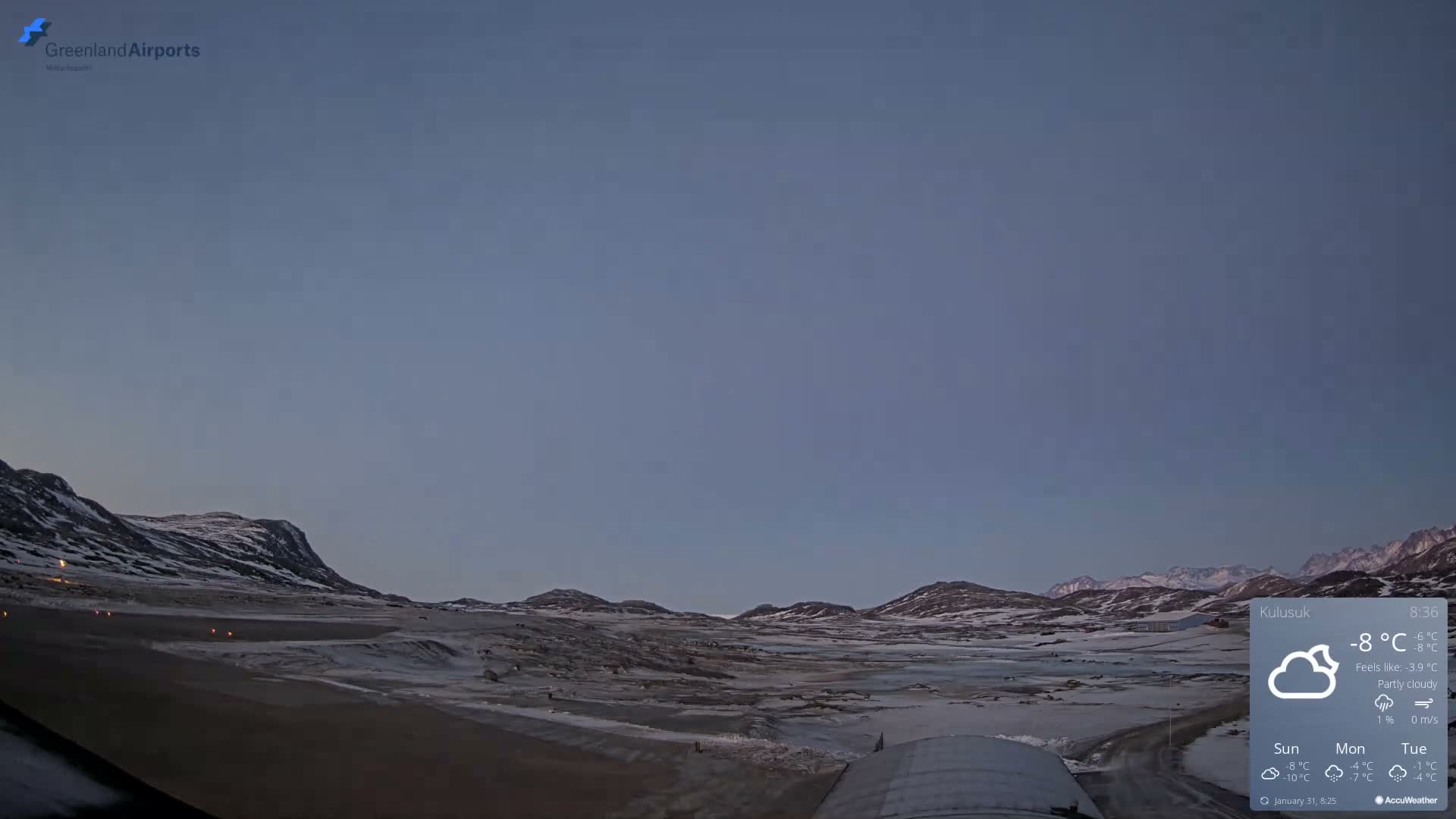 Kulusuk Airport West Towards Live Cam KUS / BGKK- Kulusuk, Sermersooq, Greenland, Denmark
