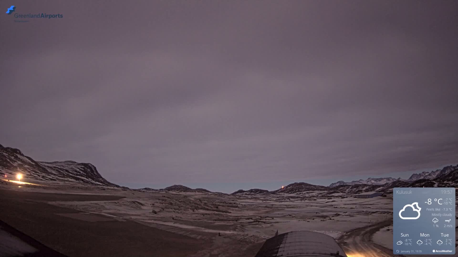 Kulusuk Airport West Towards Live Cam KUS / BGKK- Kulusuk, Sermersooq, Greenland, Denmark
