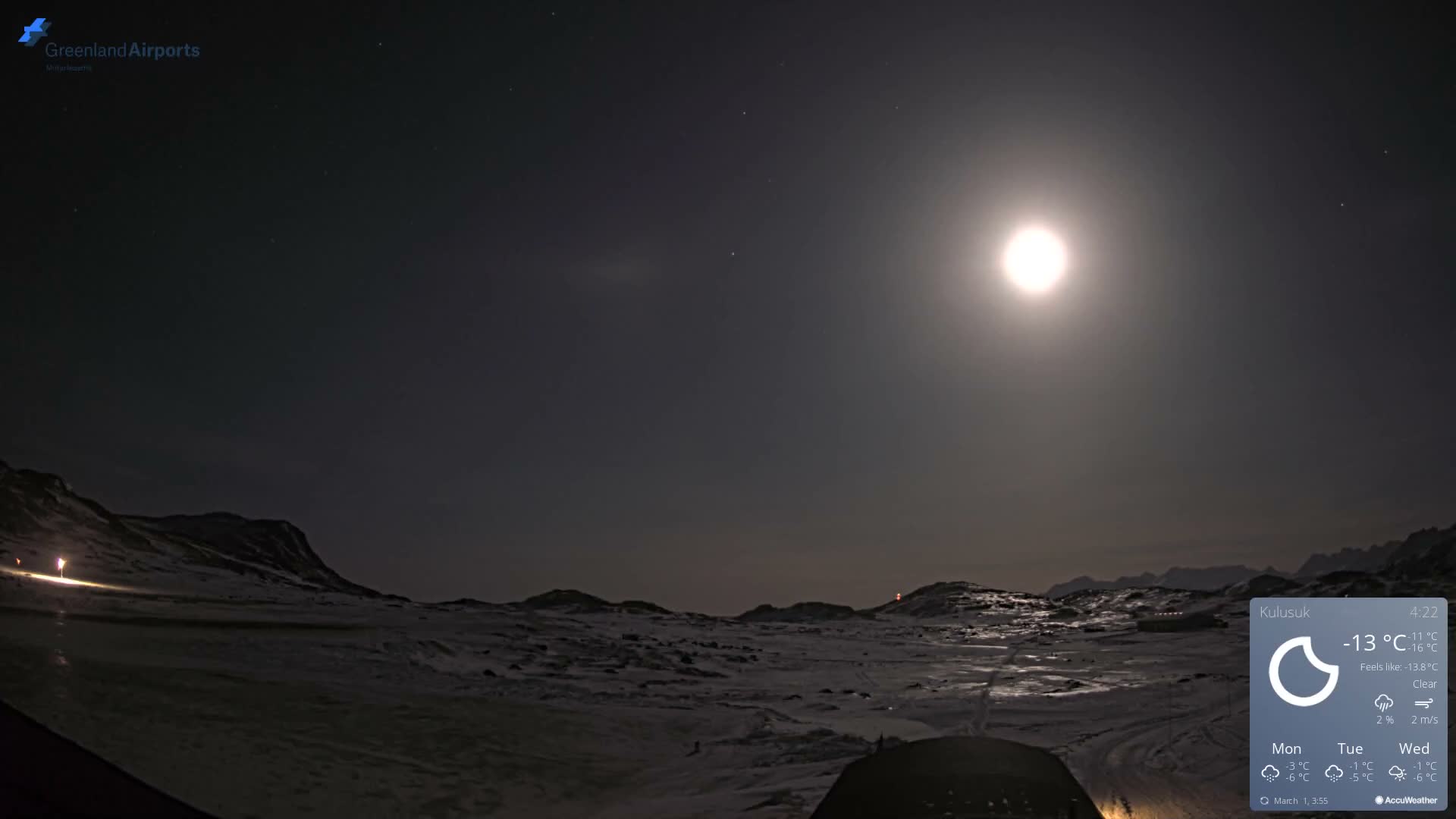 Kulusuk Airport West Towards Live Cam KUS / BGKK- Kulusuk, Sermersooq, Greenland, Denmark
