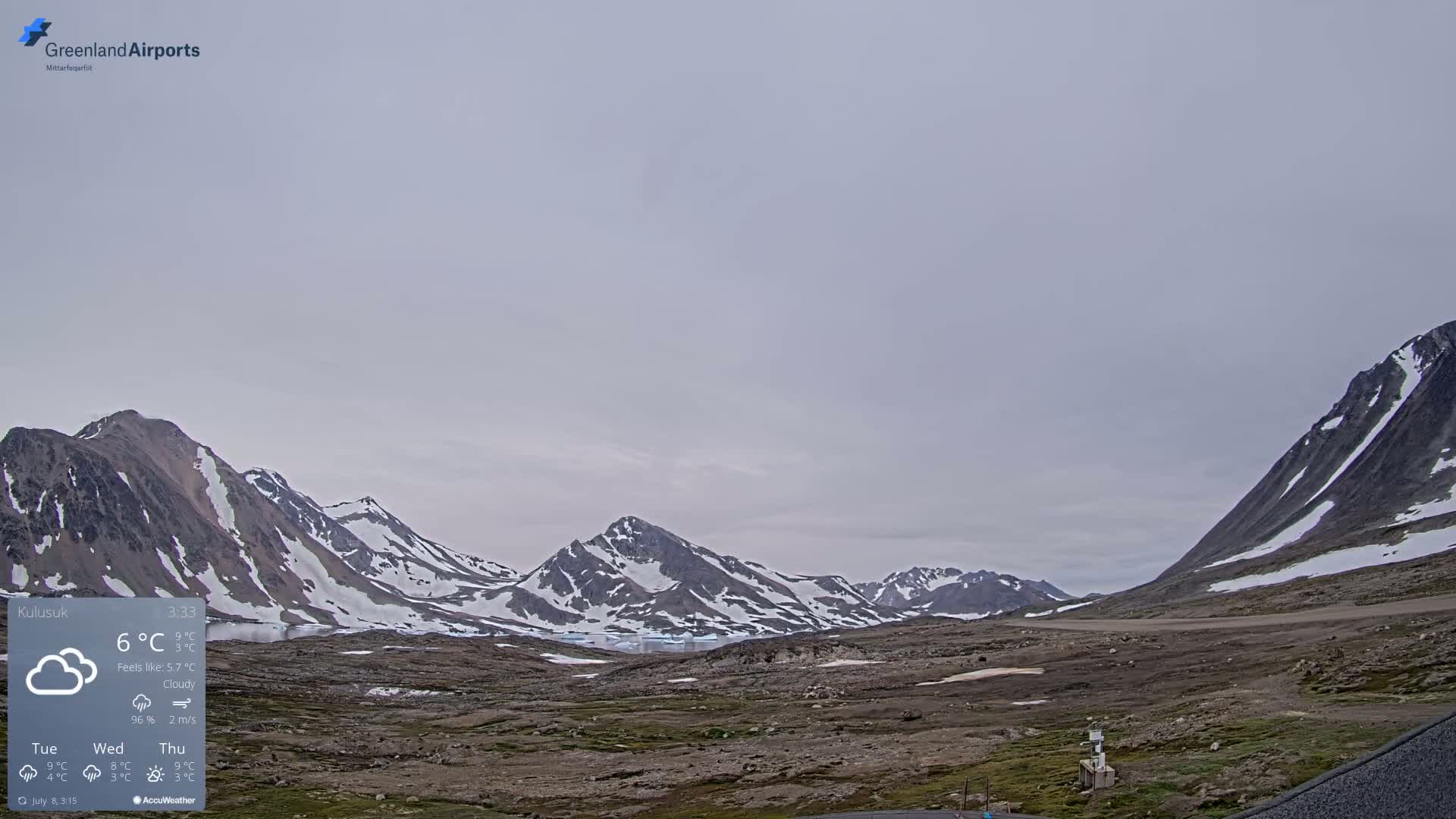Kulusuk Airport East Towards View Live Cam  KUS / BGKK- Kulusuk, Sermersooq, Greenland, Denmark