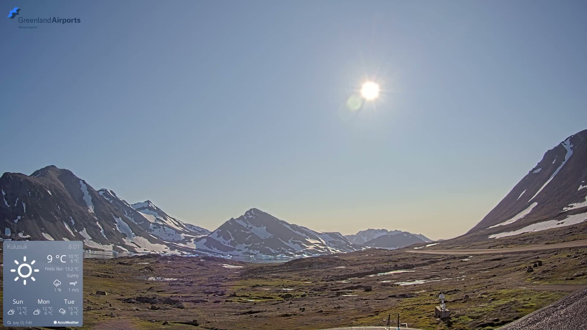 Kulusuk Airport East Towards View Live Cam  KUS / BGKK- Kulusuk, Sermersooq, Greenland, Denmark