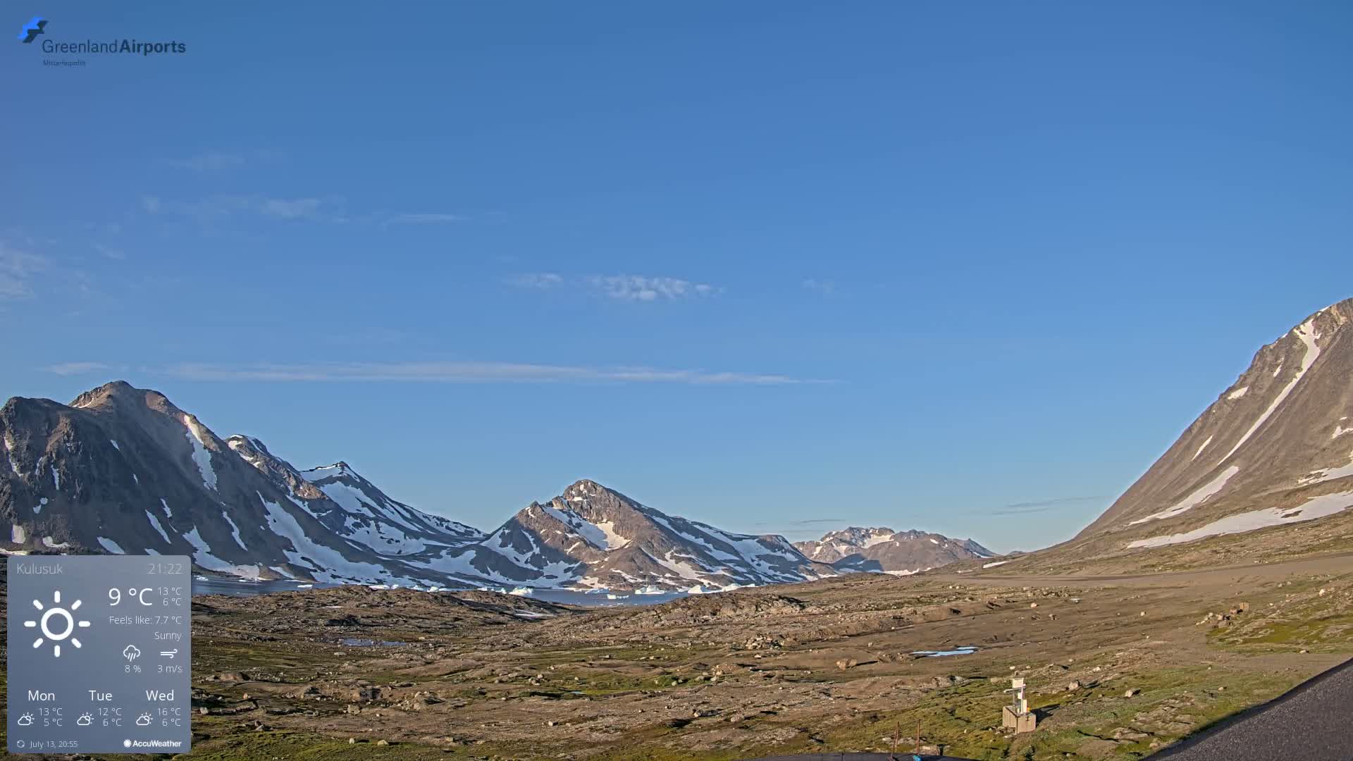 Kulusuk Airport East Towards View Live Cam  KUS / BGKK- Kulusuk, Sermersooq, Greenland, Denmark