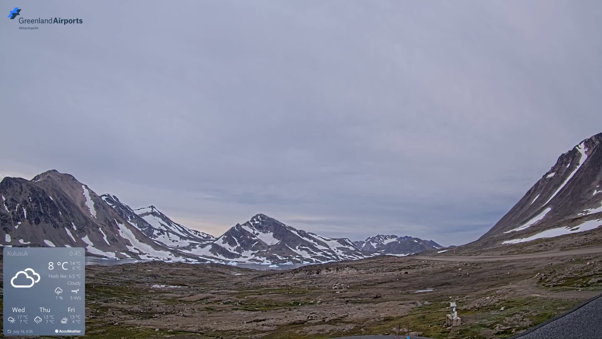 Kulusuk Airport East Towards View Live Cam  KUS / BGKK- Kulusuk, Sermersooq, Greenland, Denmark