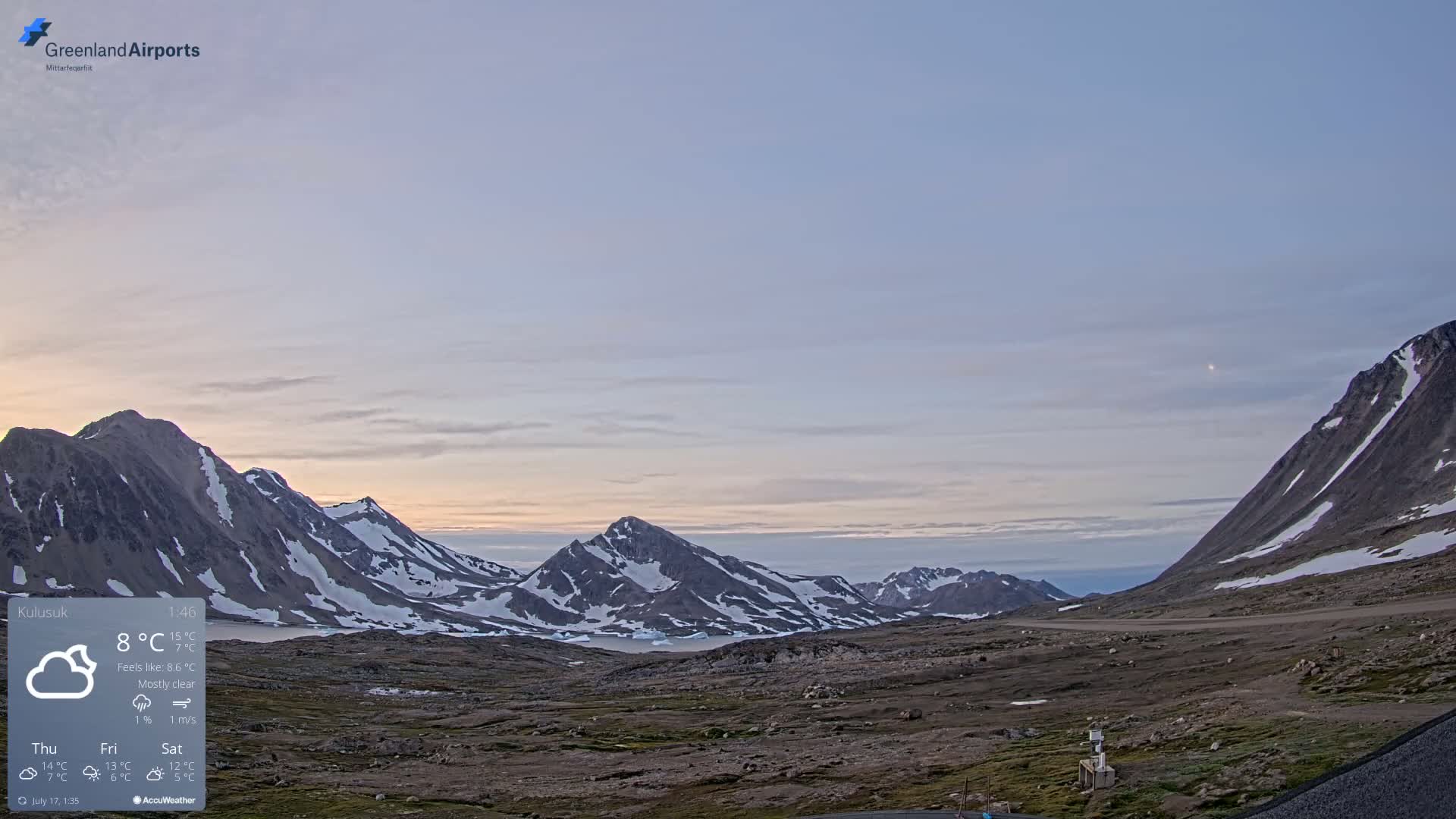 Kulusuk Airport East Towards View Live Cam  KUS / BGKK- Kulusuk, Sermersooq, Greenland, Denmark