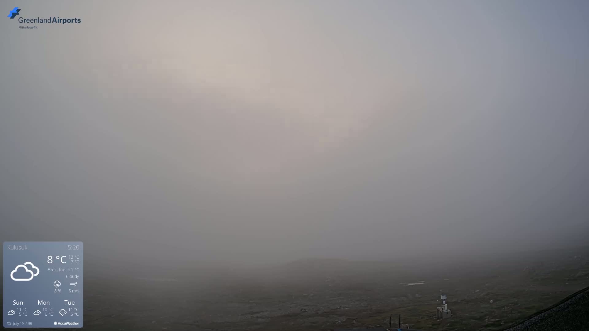 Kulusuk Airport East Towards View Live Cam  KUS / BGKK- Kulusuk, Sermersooq, Greenland, Denmark