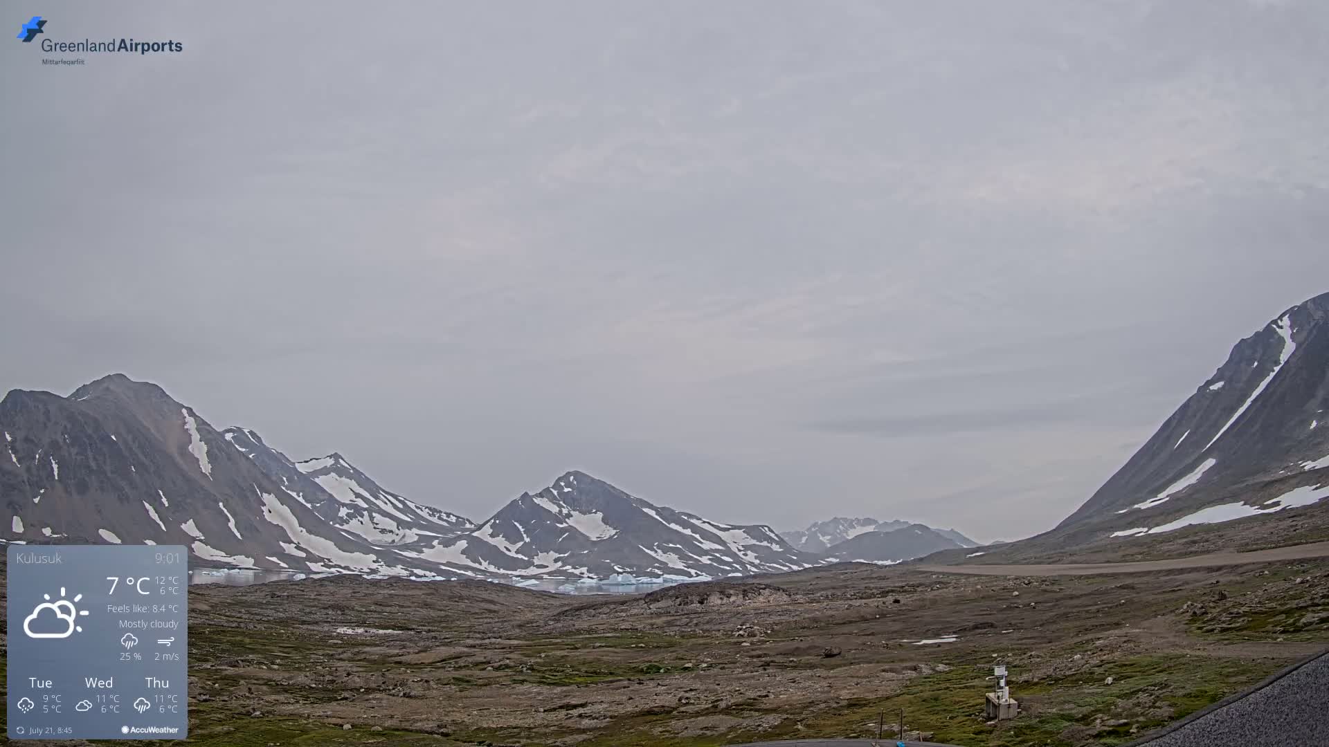 Kulusuk Airport East Towards View Live Cam  KUS / BGKK- Kulusuk, Sermersooq, Greenland, Denmark