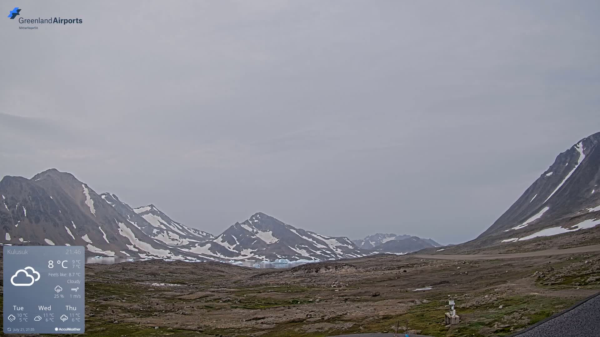 Kulusuk Airport East Towards View Live Cam  KUS / BGKK- Kulusuk, Sermersooq, Greenland, Denmark