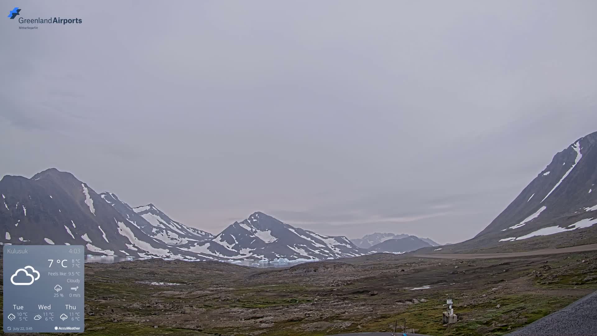 Kulusuk Airport East Towards View Live Cam  KUS / BGKK- Kulusuk, Sermersooq, Greenland, Denmark
