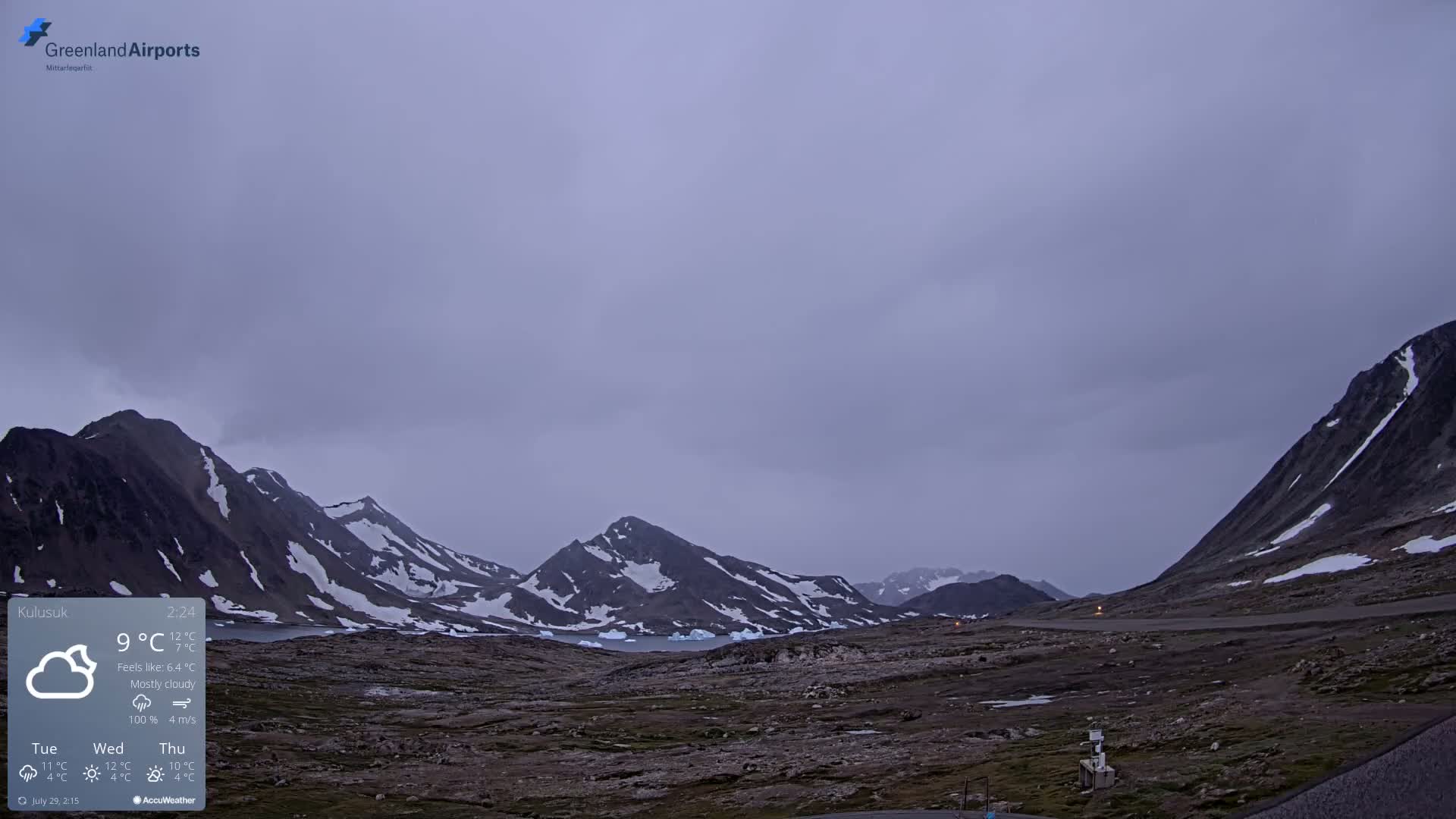 Kulusuk Airport East Towards View Live Cam  KUS / BGKK- Kulusuk, Sermersooq, Greenland, Denmark