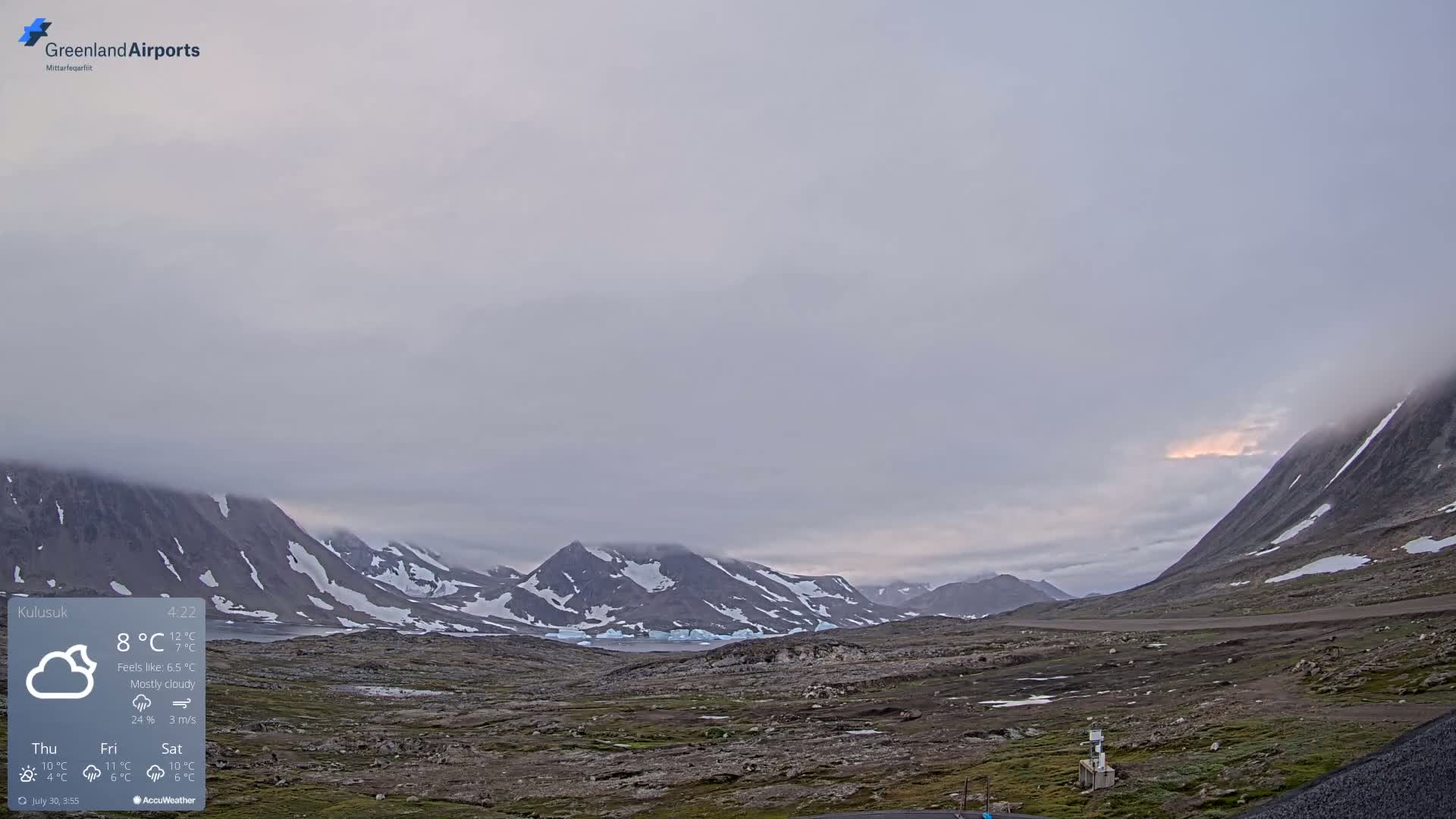 Kulusuk Airport East Towards View Live Cam  KUS / BGKK- Kulusuk, Sermersooq, Greenland, Denmark