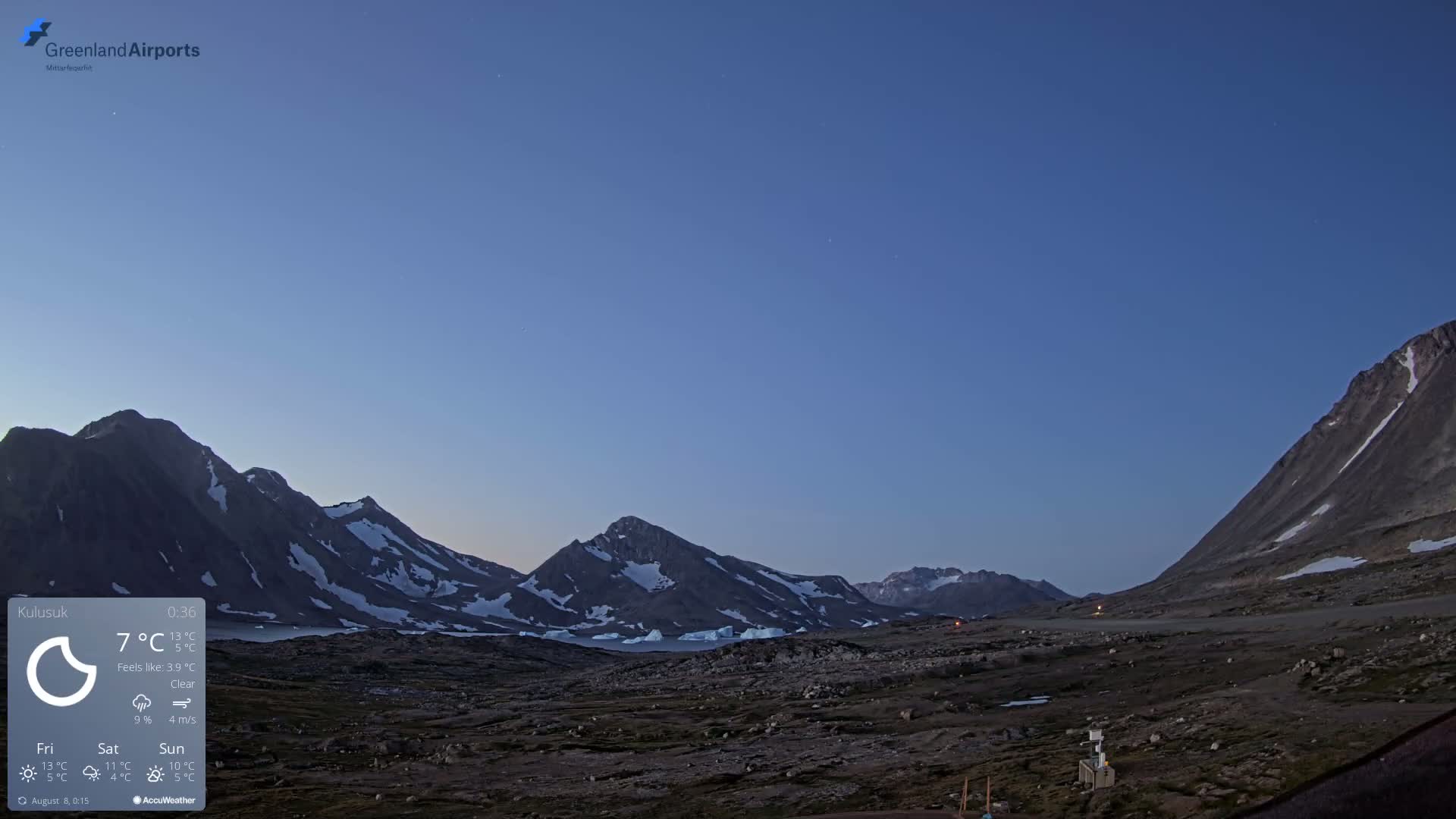 Kulusuk Airport East Towards View Live Cam  KUS / BGKK- Kulusuk, Sermersooq, Greenland, Denmark