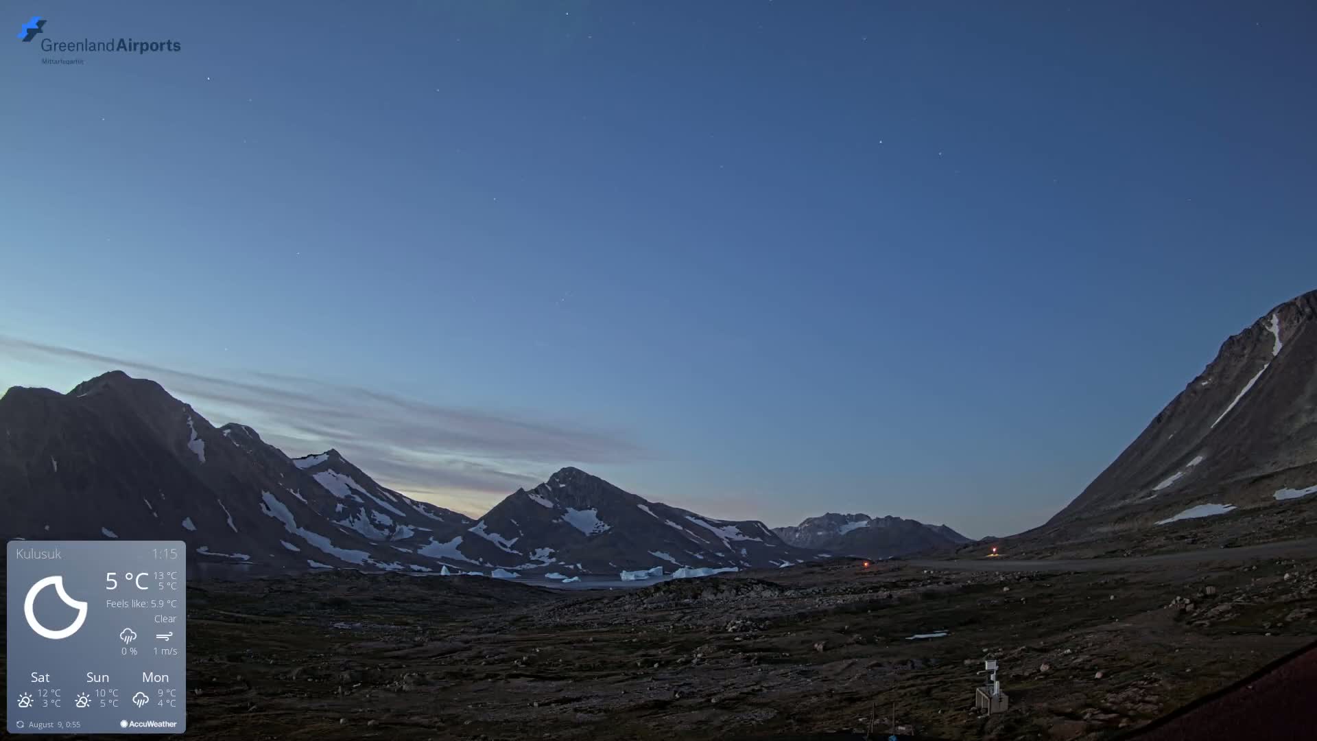 Kulusuk Airport East Towards View Live Cam  KUS / BGKK- Kulusuk, Sermersooq, Greenland, Denmark