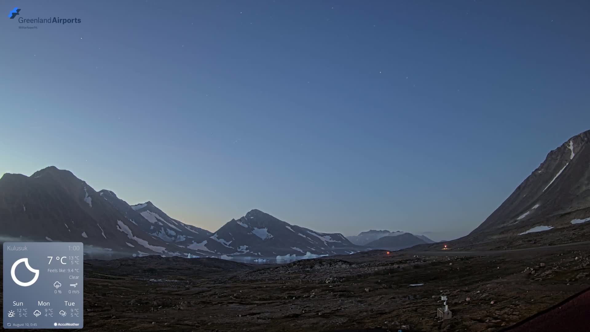 Kulusuk Airport East Towards View Live Cam  KUS / BGKK- Kulusuk, Sermersooq, Greenland, Denmark
