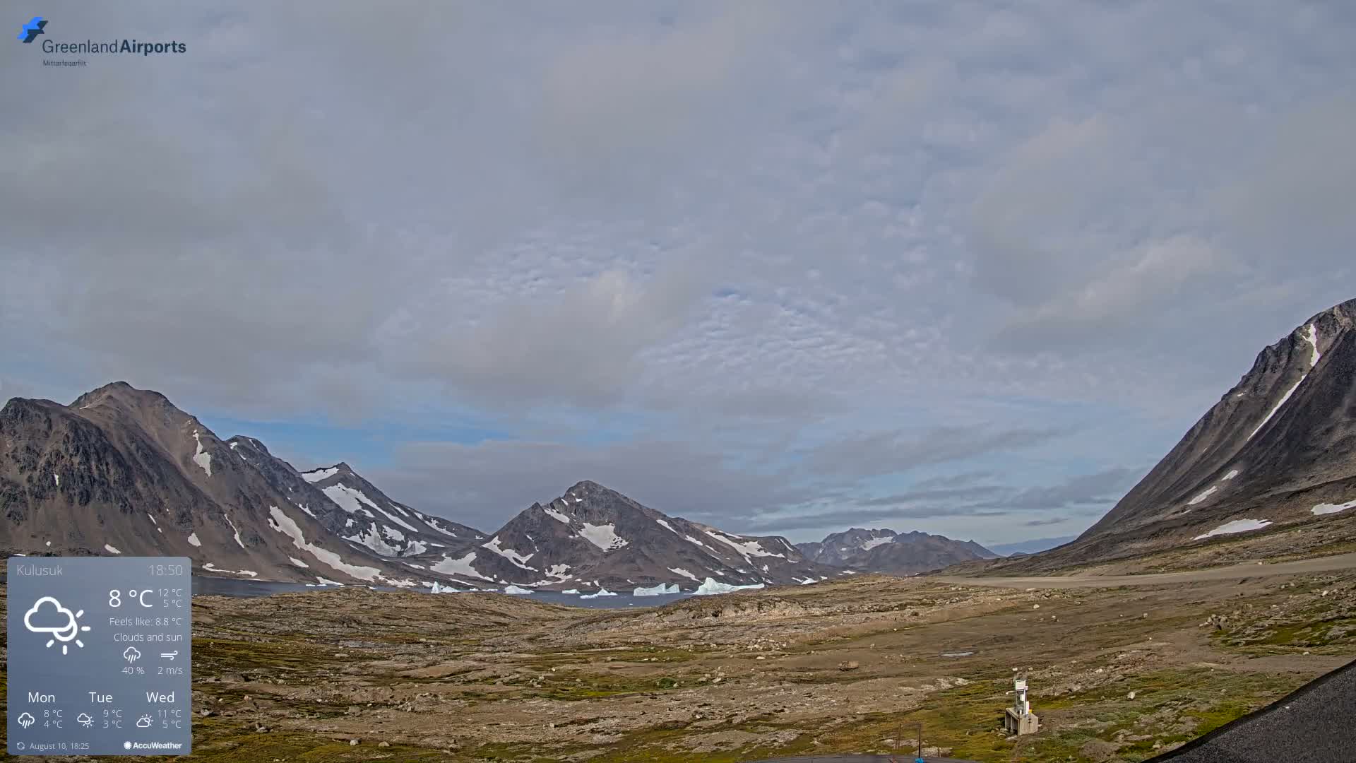 Kulusuk Airport East Towards View Live Cam  KUS / BGKK- Kulusuk, Sermersooq, Greenland, Denmark