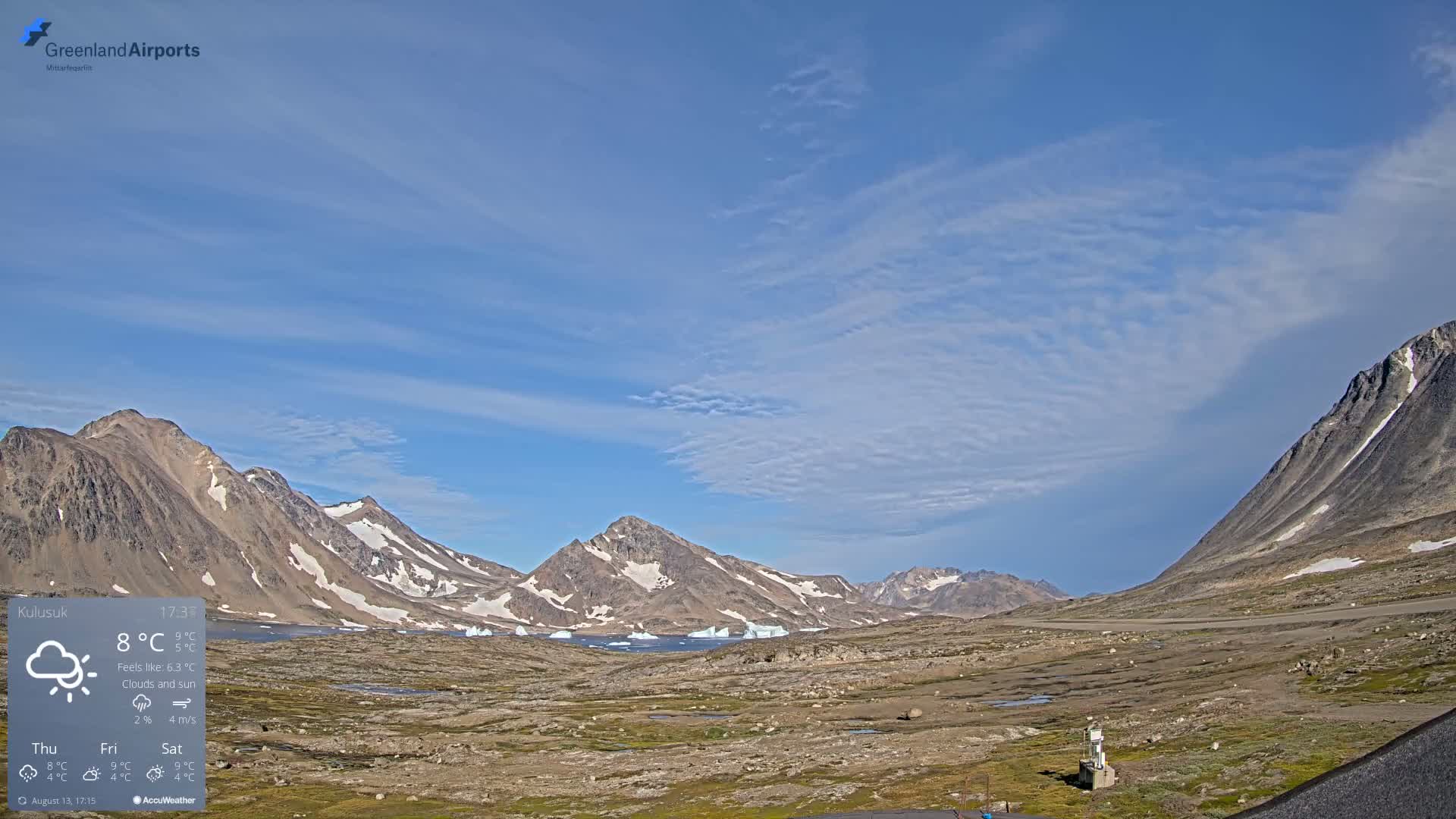 Kulusuk Airport East Towards View Live Cam  KUS / BGKK- Kulusuk, Sermersooq, Greenland, Denmark