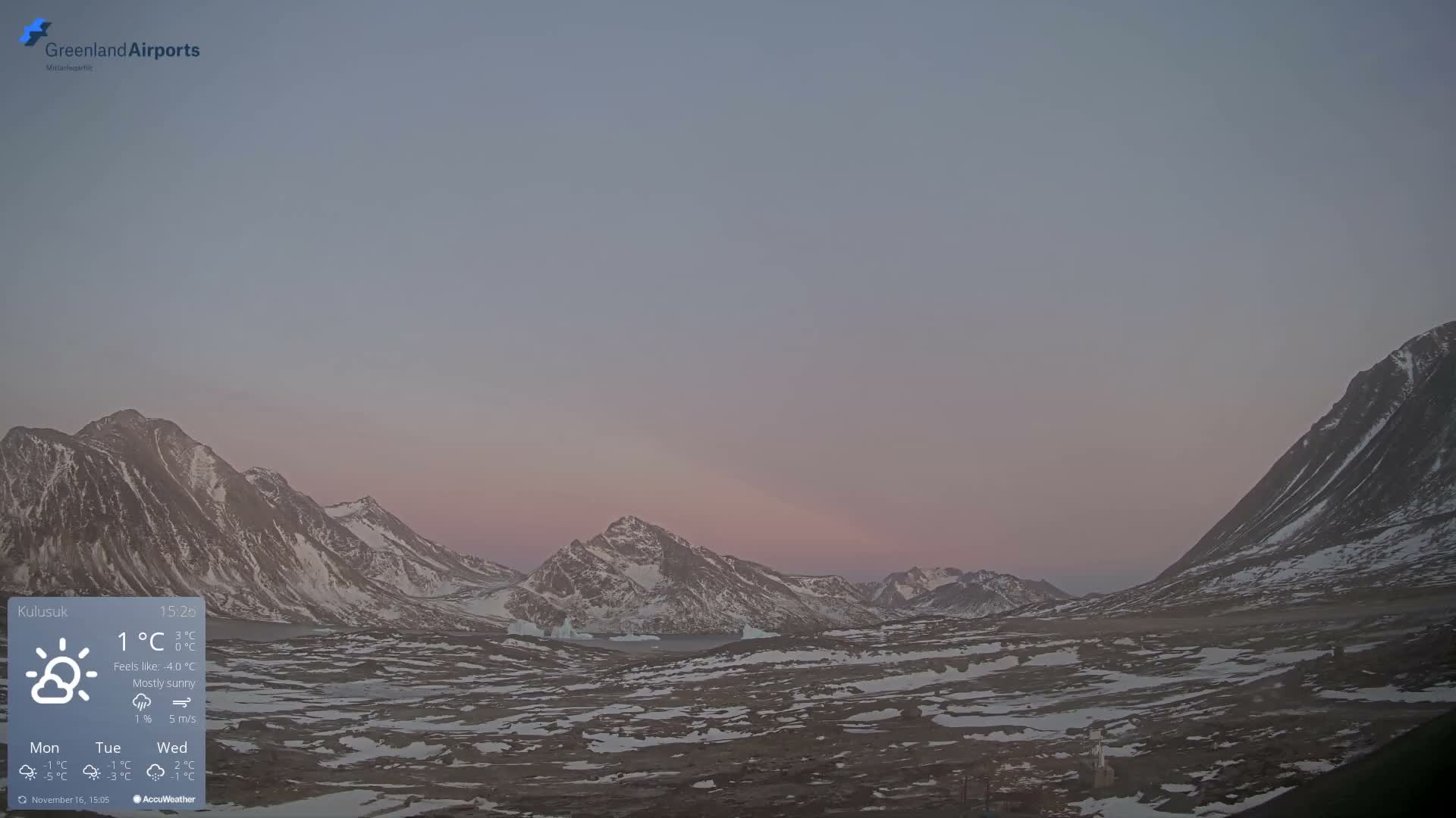 Kulusuk Airport East Towards View Live Cam  KUS / BGKK- Kulusuk, Sermersooq, Greenland, Denmark
