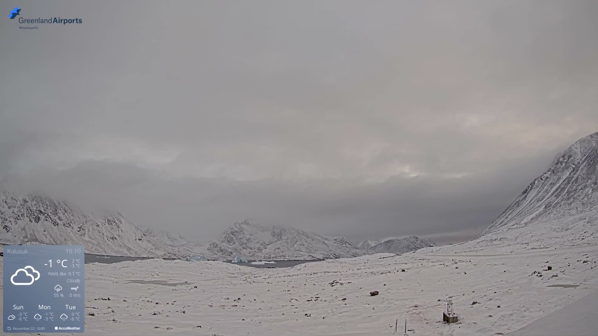 Kulusuk Airport East Towards View Live Cam  KUS / BGKK- Kulusuk, Sermersooq, Greenland, Denmark