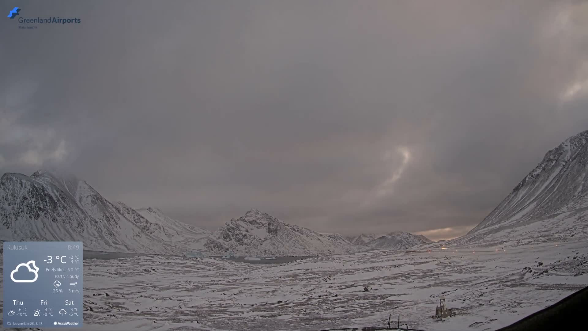 Kulusuk Airport East Towards View Live Cam  KUS / BGKK- Kulusuk, Sermersooq, Greenland, Denmark