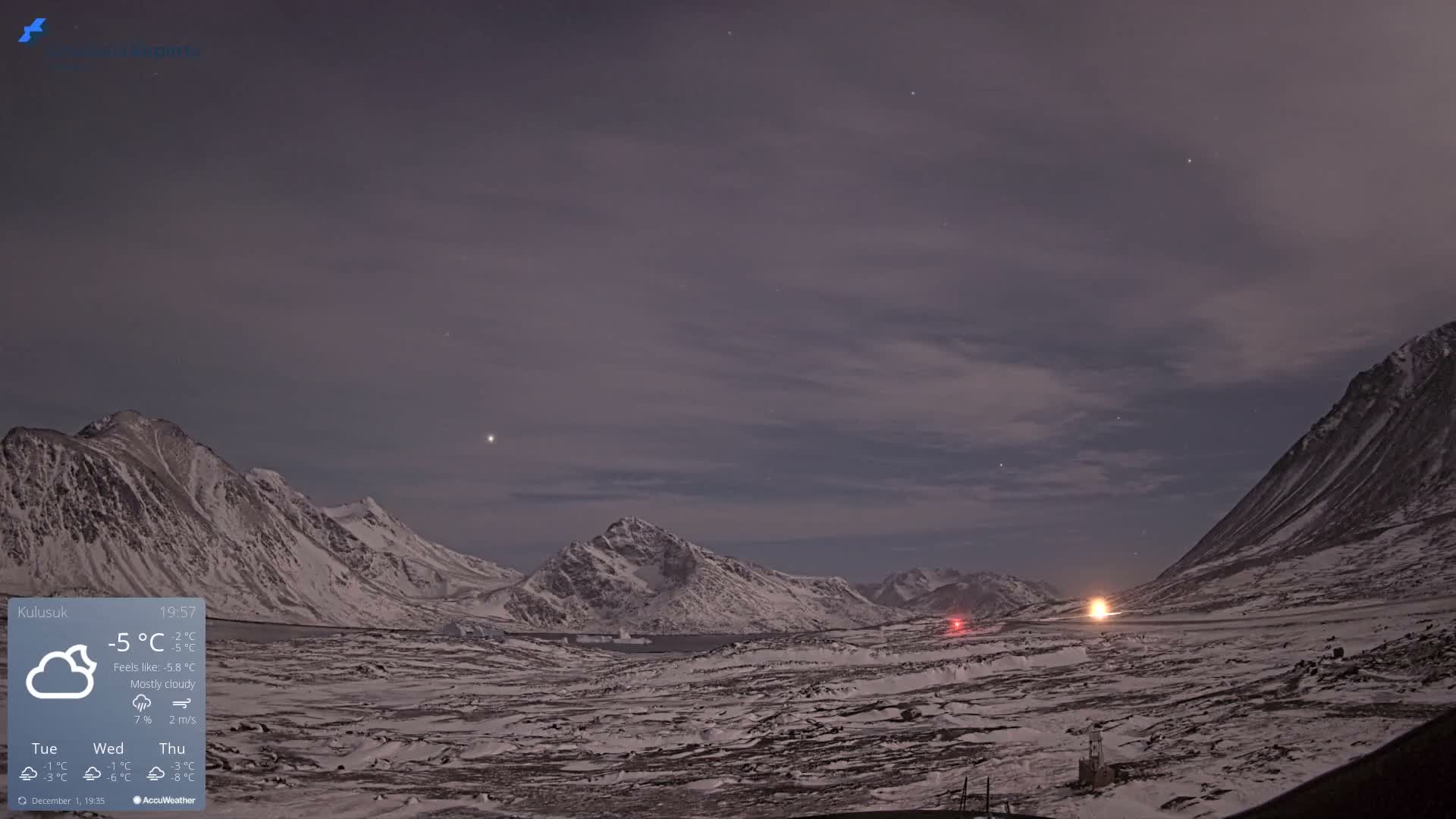 Kulusuk Airport East Towards View Live Cam  KUS / BGKK- Kulusuk, Sermersooq, Greenland, Denmark