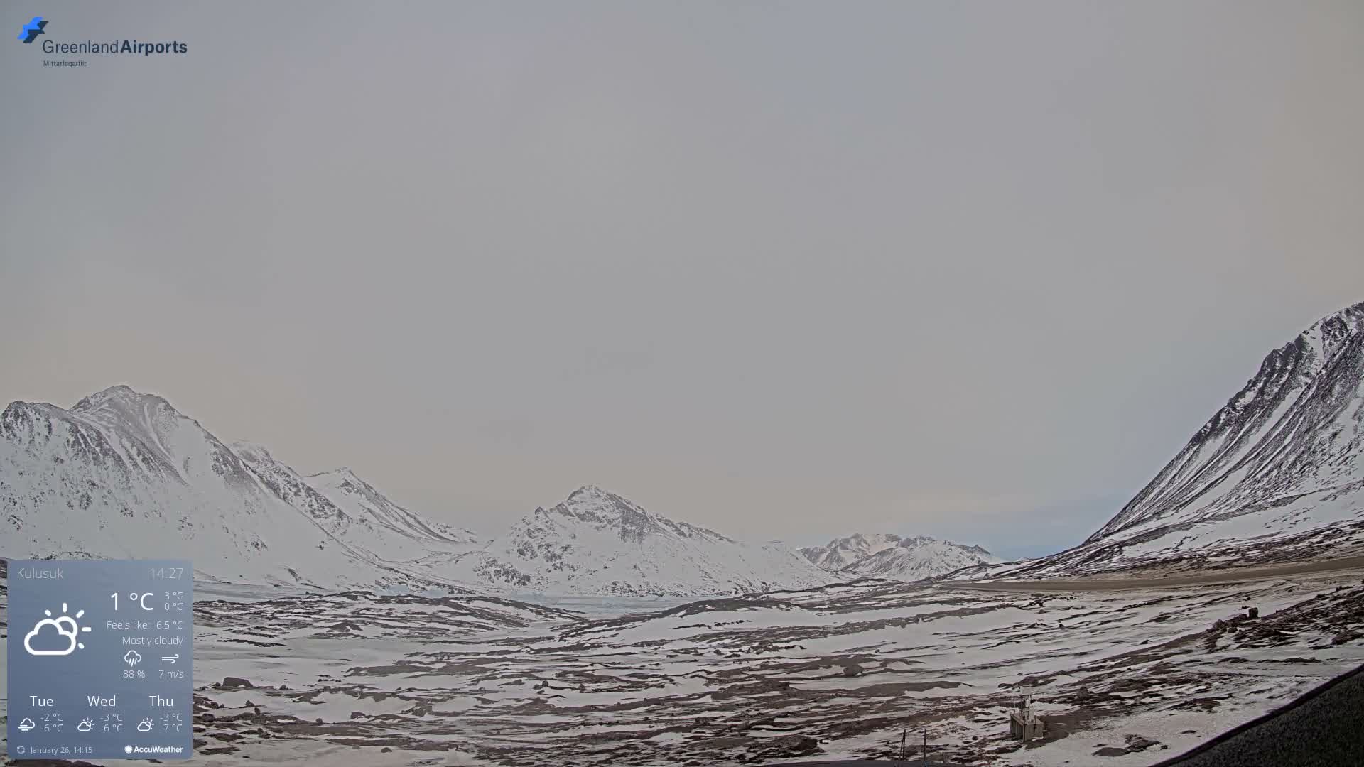 Kulusuk Airport East Towards View Live Cam  KUS / BGKK- Kulusuk, Sermersooq, Greenland, Denmark