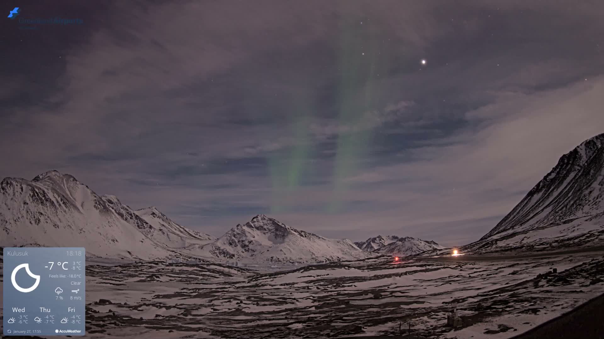 Kulusuk Airport East Towards View Live Cam  KUS / BGKK- Kulusuk, Sermersooq, Greenland, Denmark