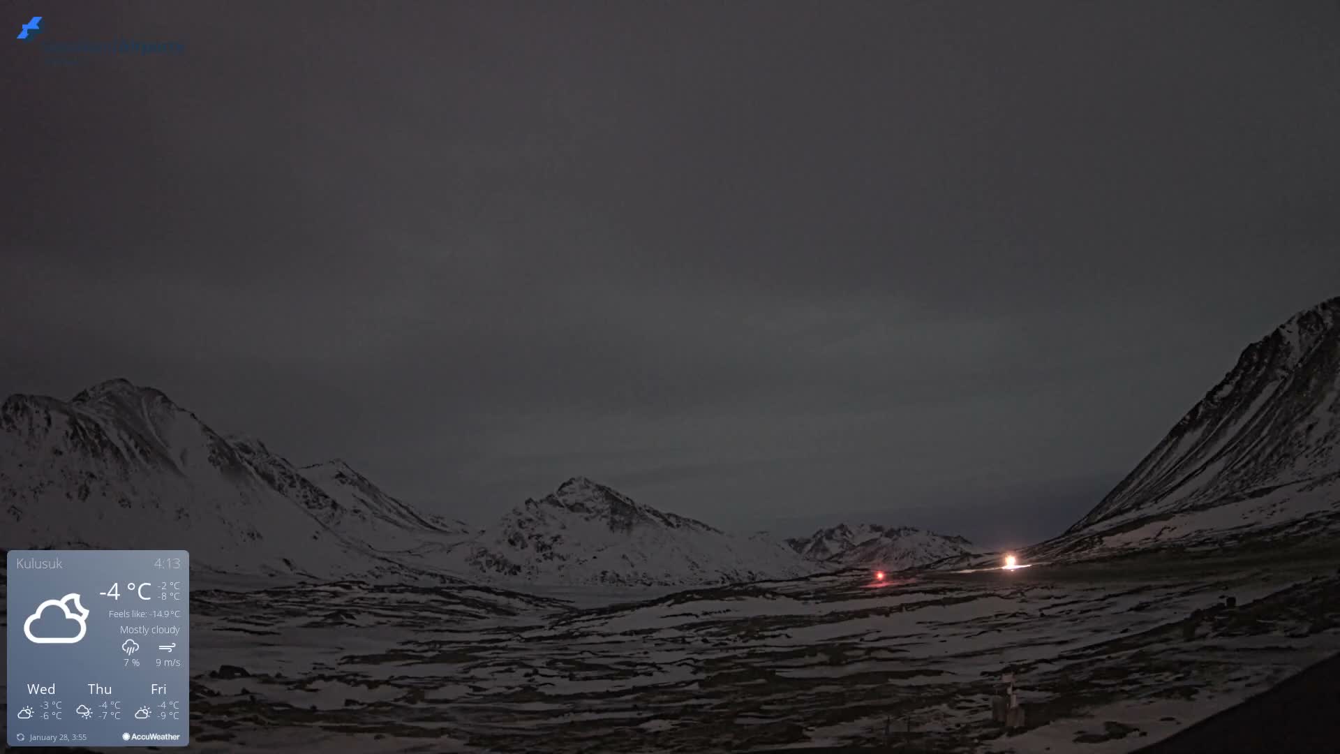 Kulusuk Airport East Towards View Live Cam  KUS / BGKK- Kulusuk, Sermersooq, Greenland, Denmark