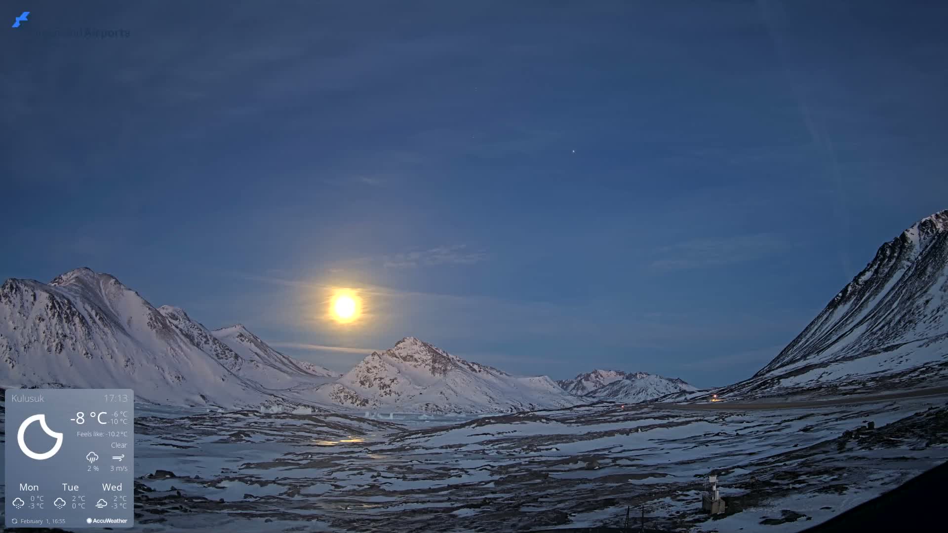 Kulusuk Airport East Towards View Live Cam  KUS / BGKK- Kulusuk, Sermersooq, Greenland, Denmark