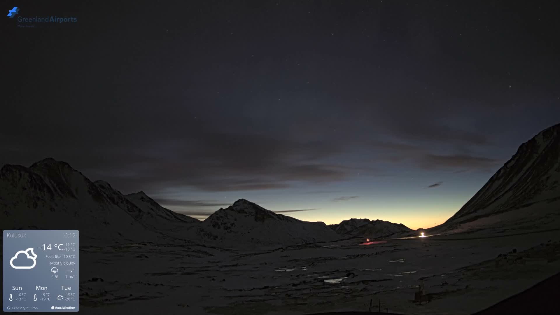 Kulusuk Airport East Towards View Live Cam  KUS / BGKK- Kulusuk, Sermersooq, Greenland, Denmark