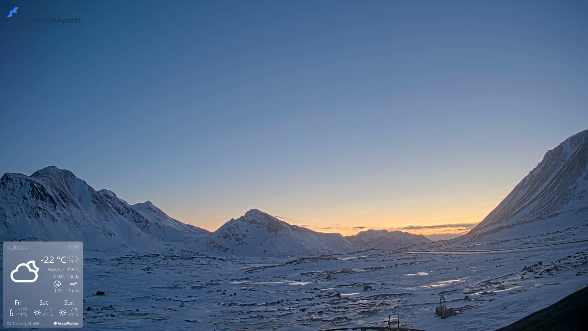 Kulusuk Airport East Towards View Live Cam  KUS / BGKK- Kulusuk, Sermersooq, Greenland, Denmark