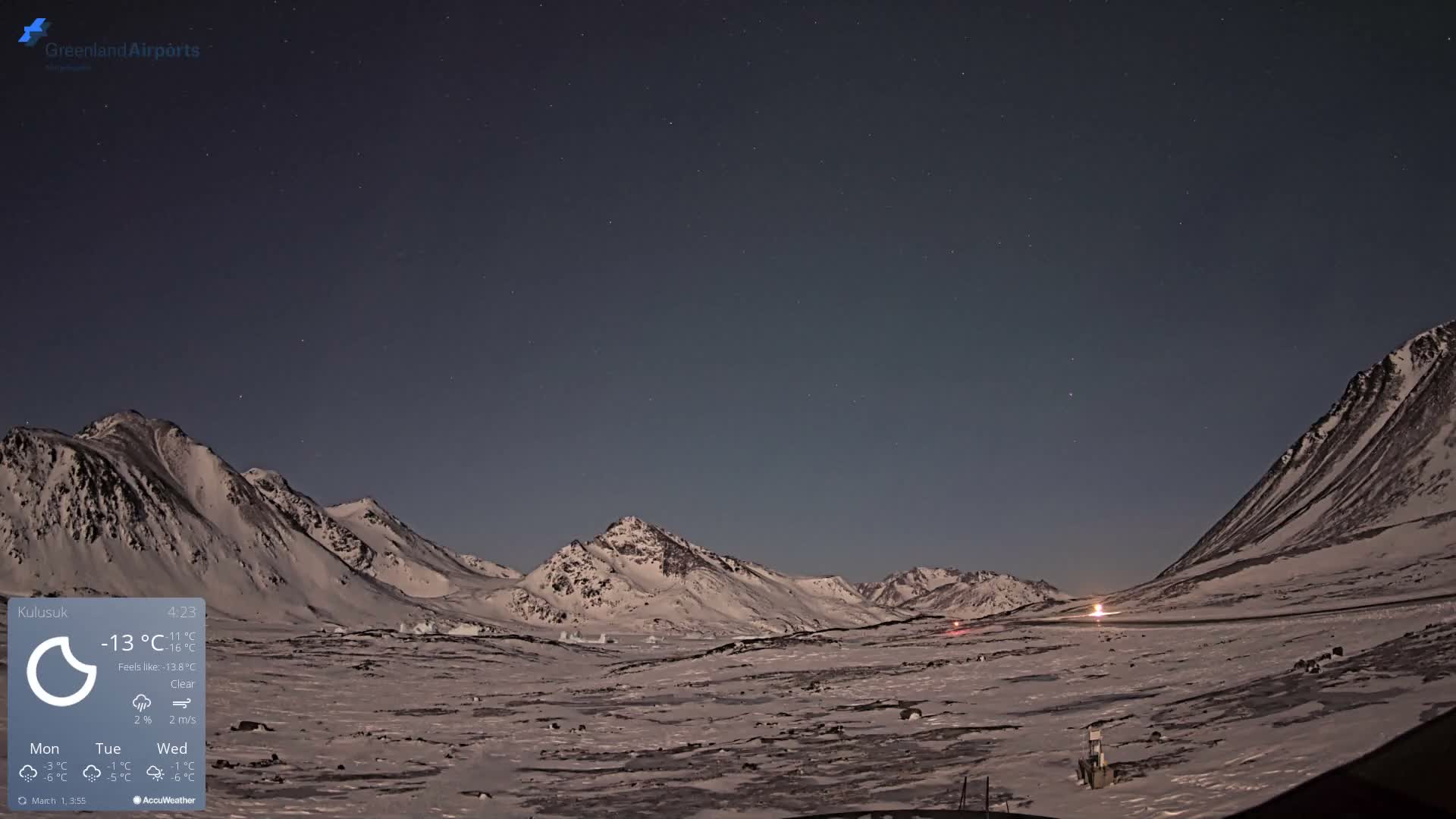 Kulusuk Airport East Towards View Live Cam  KUS / BGKK- Kulusuk, Sermersooq, Greenland, Denmark