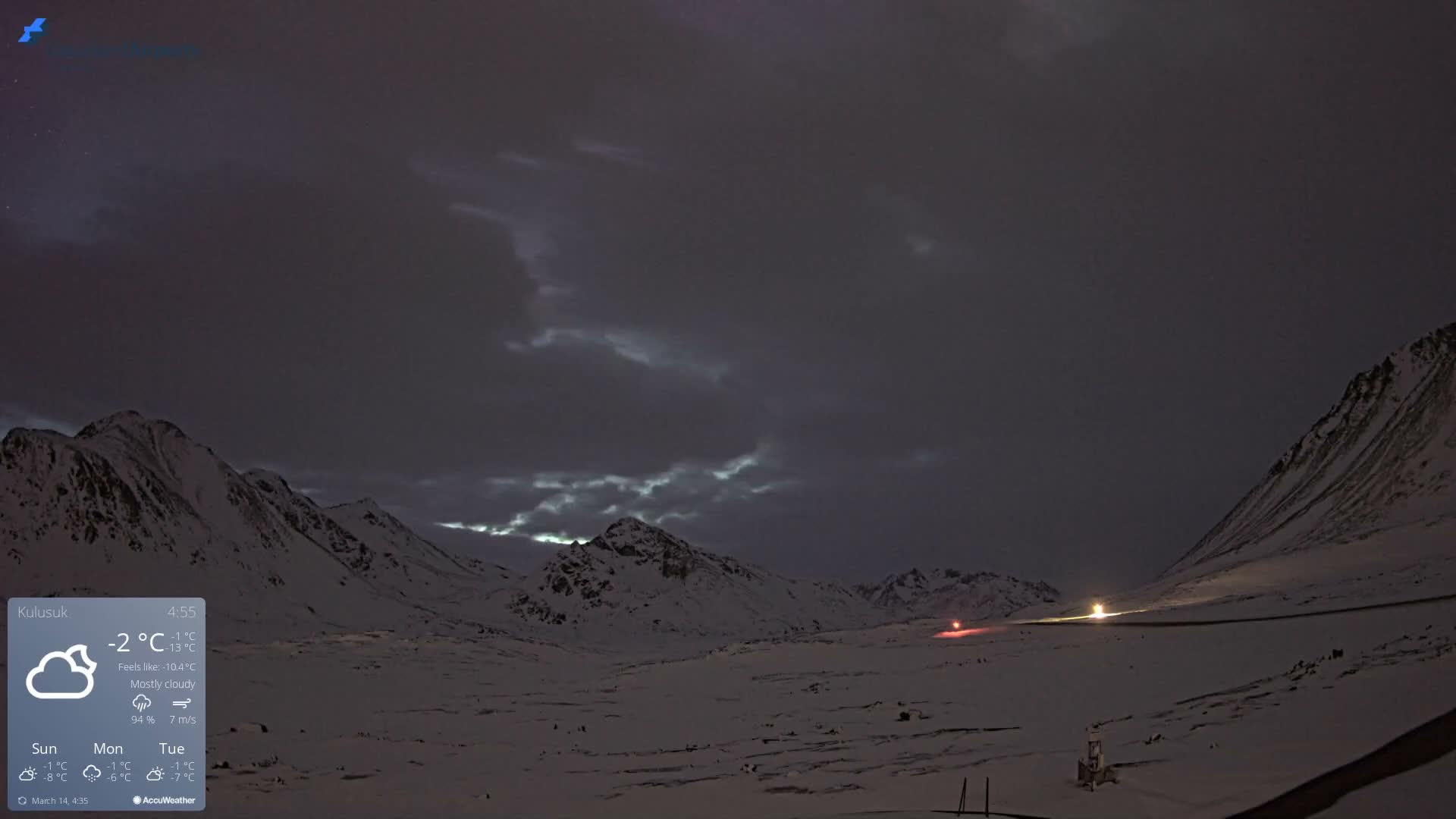 Kulusuk Airport East Towards View Live Cam  KUS / BGKK- Kulusuk, Sermersooq, Greenland, Denmark