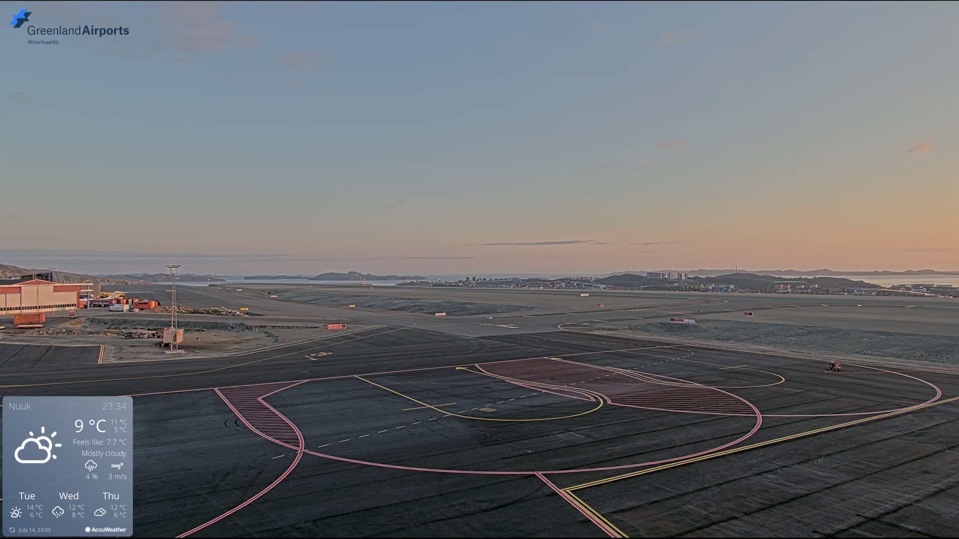 Nuuk City  &  Nuuk Airport South Towards View Live Cam GOH / BGGH - Nuuk, Sermersooq, Greenland, Denmark