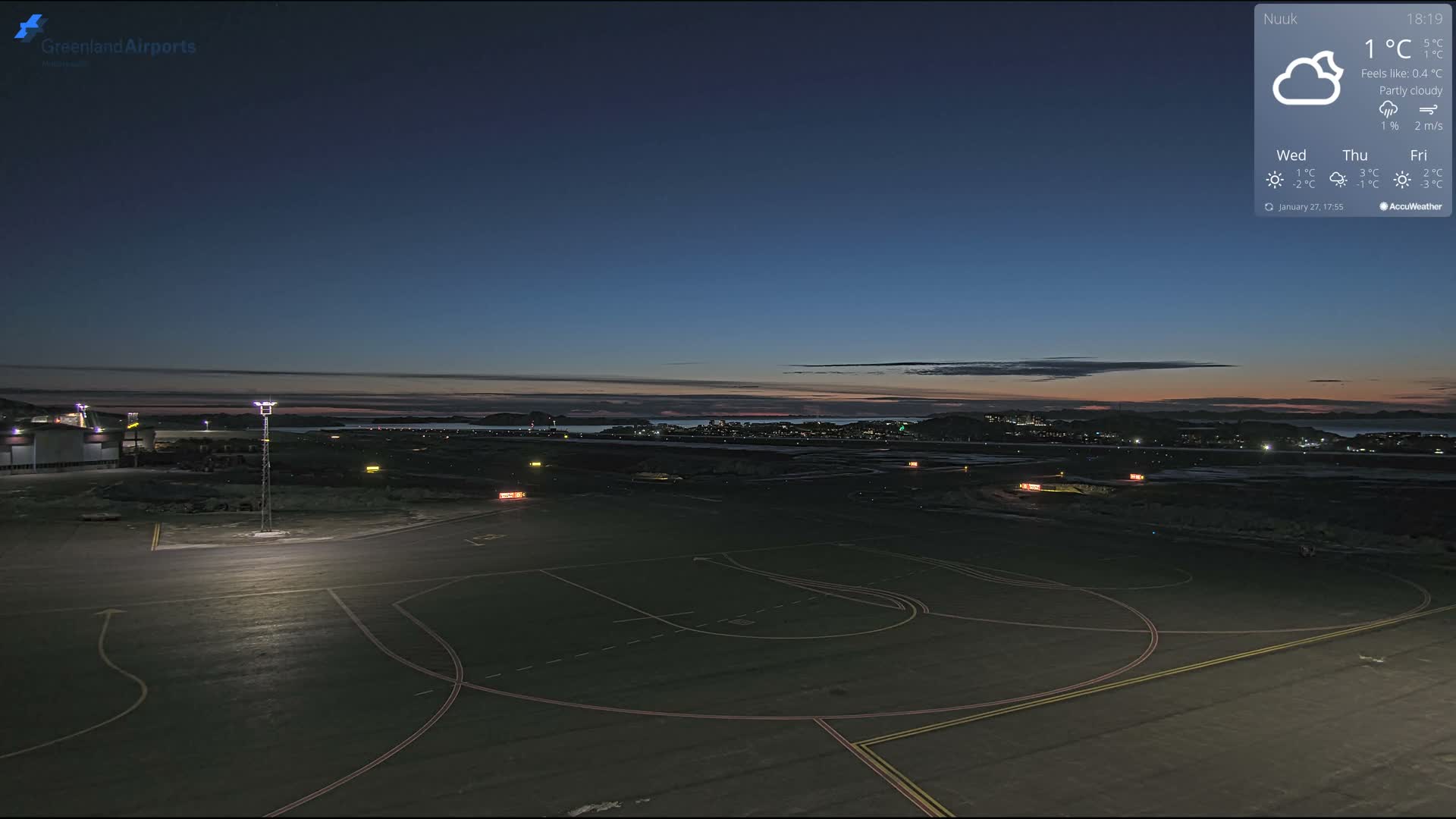 Nuuk City  &  Nuuk Airport South Towards View Live Cam GOH / BGGH - Nuuk, Sermersooq, Greenland, Denmark