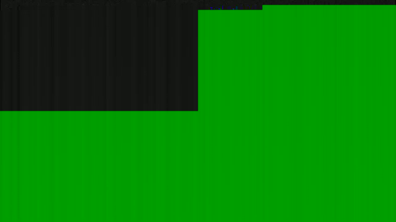 The image shows a mostly green screen with a smaller section of black at the top left.