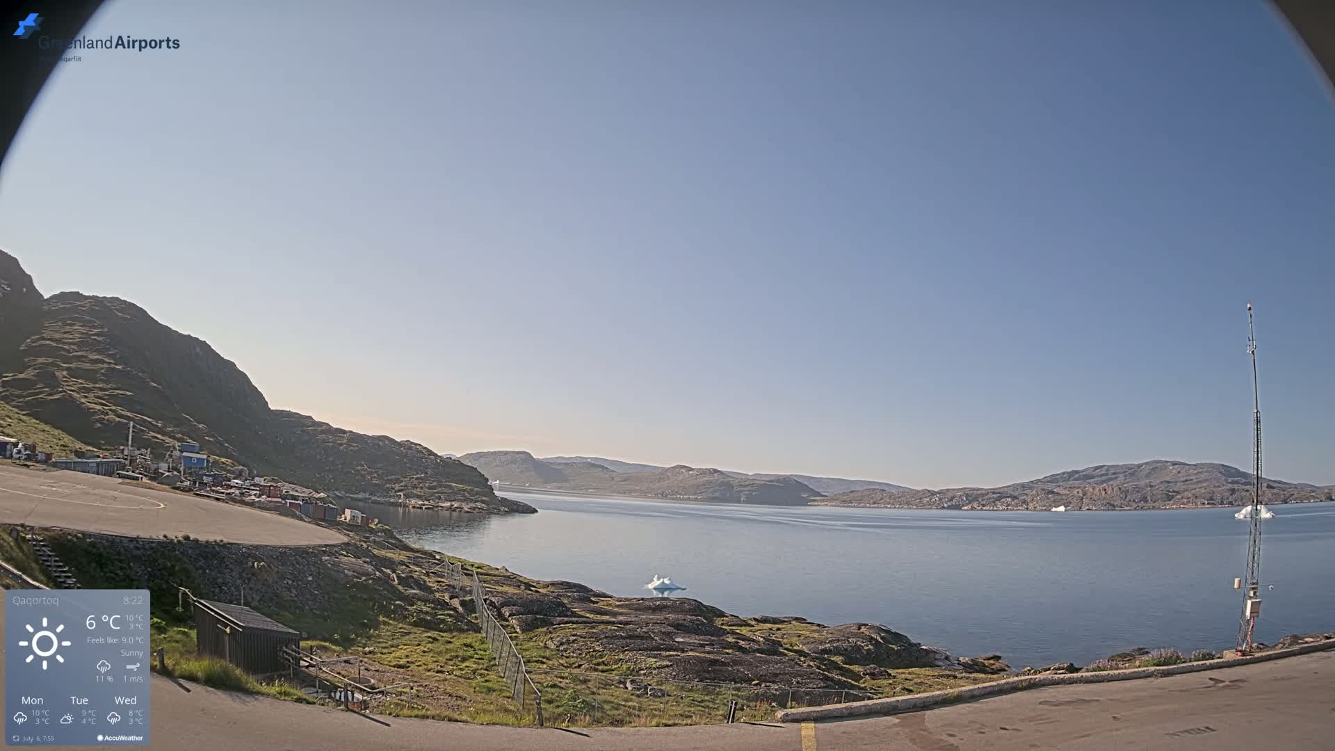 Qaqortoq Village & Mittarfik Qaqortoq Heliport Live Cam JJU / BGJH- Qaqortoq, Kujalleq, Greenland, Denmark