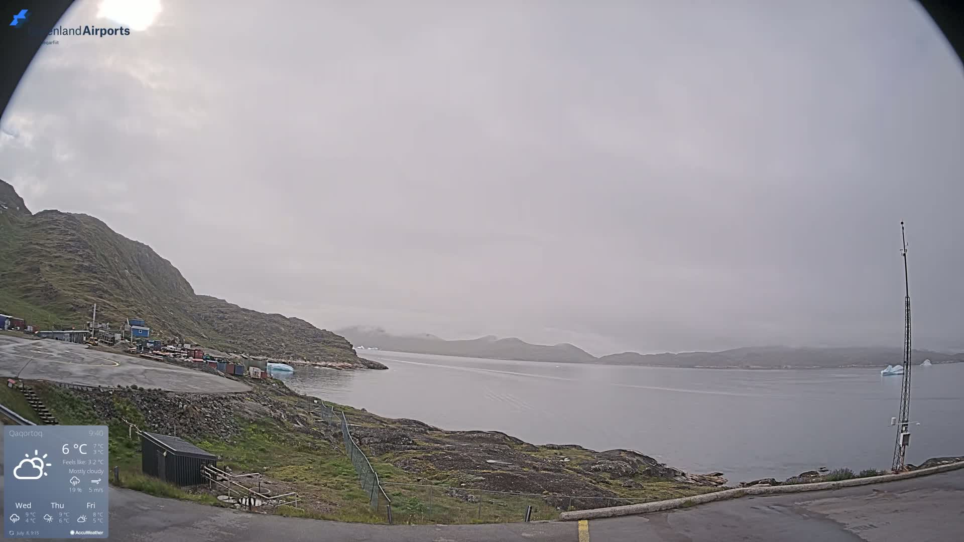 Qaqortoq Village & Mittarfik Qaqortoq Heliport Live Cam JJU / BGJH- Qaqortoq, Kujalleq, Greenland, Denmark