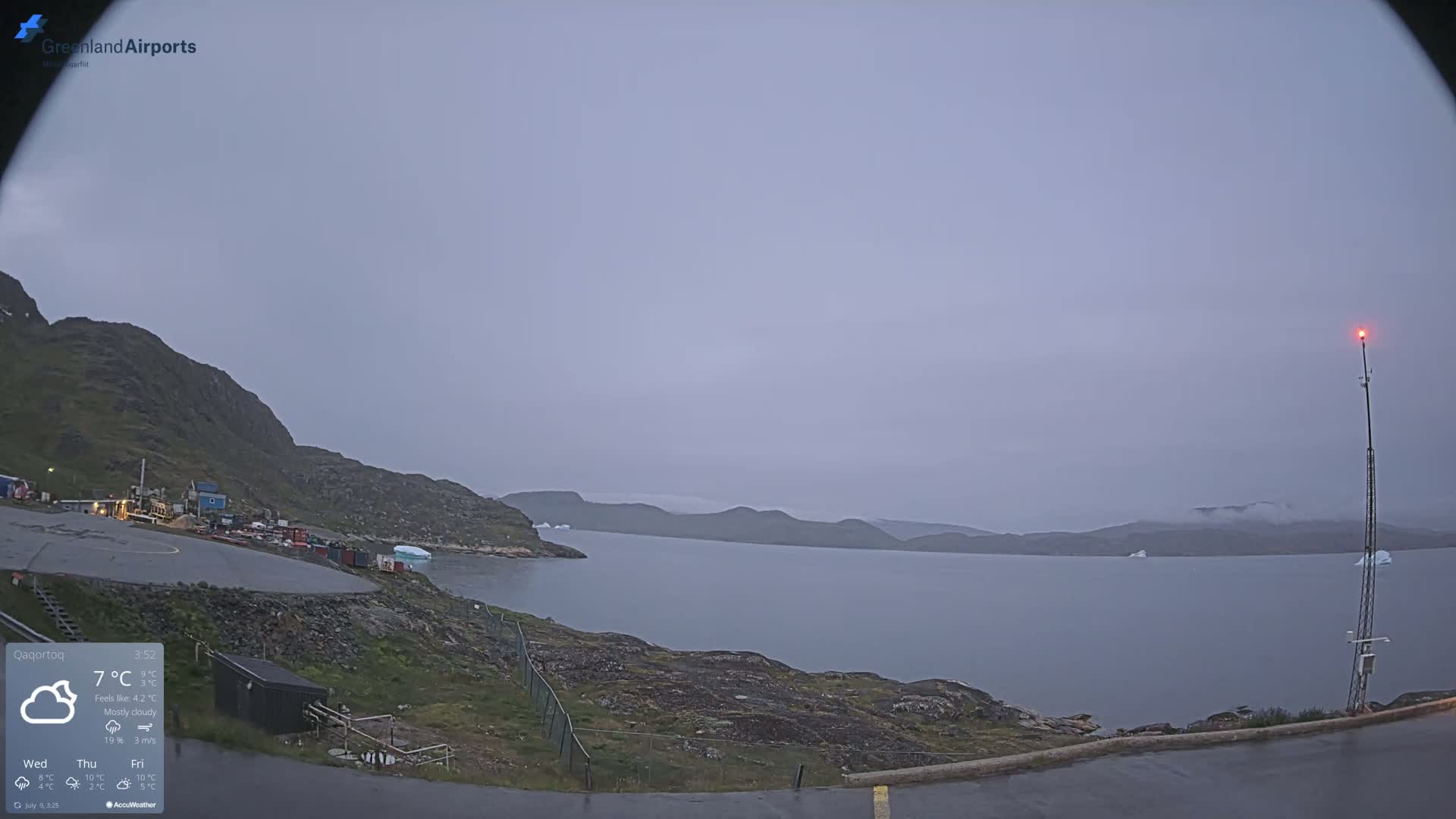 Qaqortoq Village & Mittarfik Qaqortoq Heliport Live Cam JJU / BGJH- Qaqortoq, Kujalleq, Greenland, Denmark