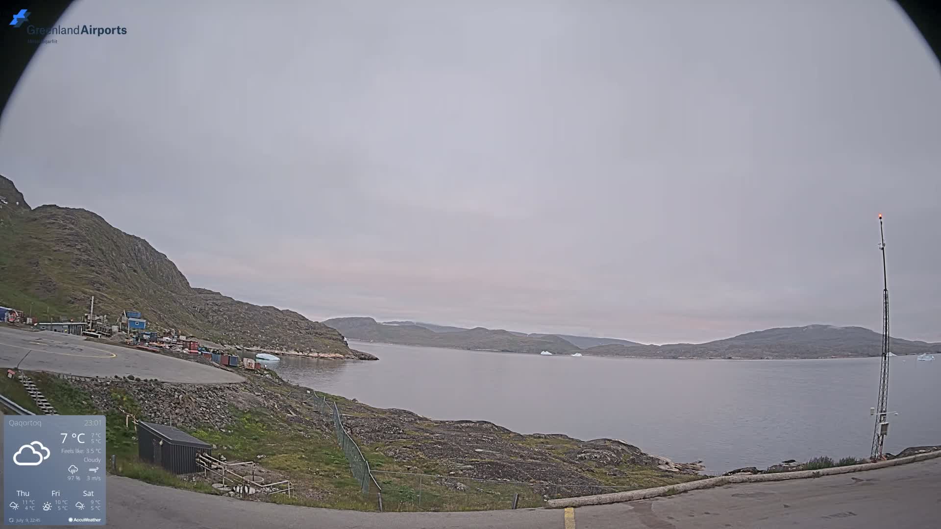 Qaqortoq Village & Mittarfik Qaqortoq Heliport Live Cam JJU / BGJH- Qaqortoq, Kujalleq, Greenland, Denmark