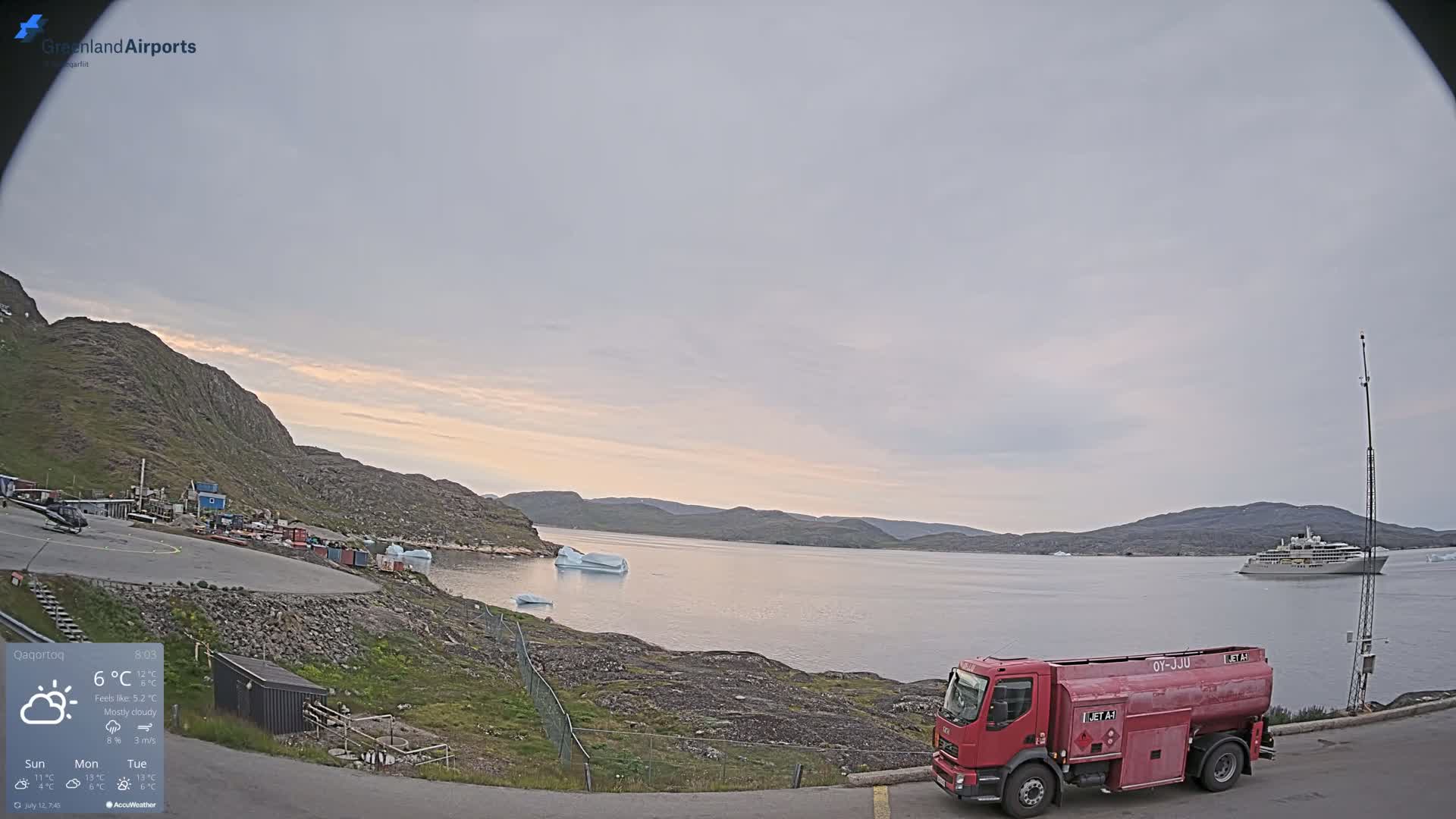 Qaqortoq Village & Mittarfik Qaqortoq Heliport Live Cam JJU / BGJH- Qaqortoq, Kujalleq, Greenland, Denmark