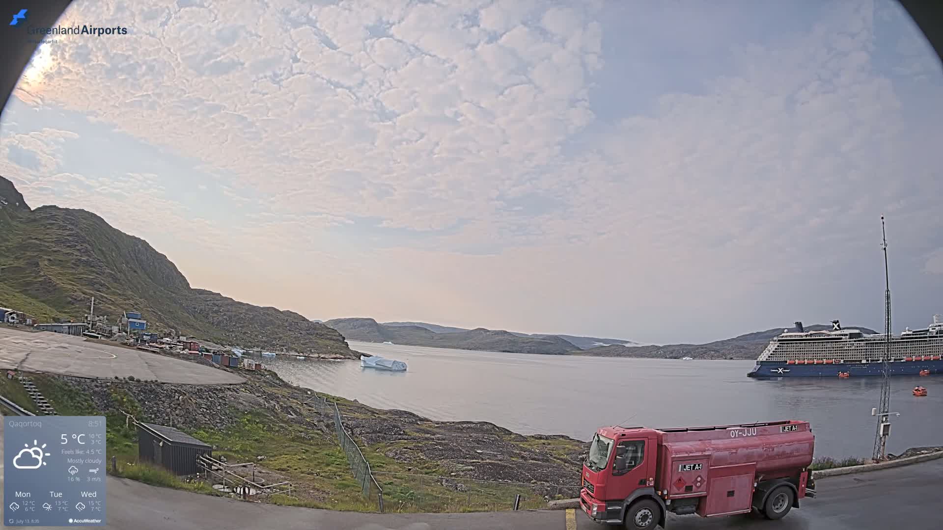 Qaqortoq Village & Mittarfik Qaqortoq Heliport Live Cam JJU / BGJH- Qaqortoq, Kujalleq, Greenland, Denmark