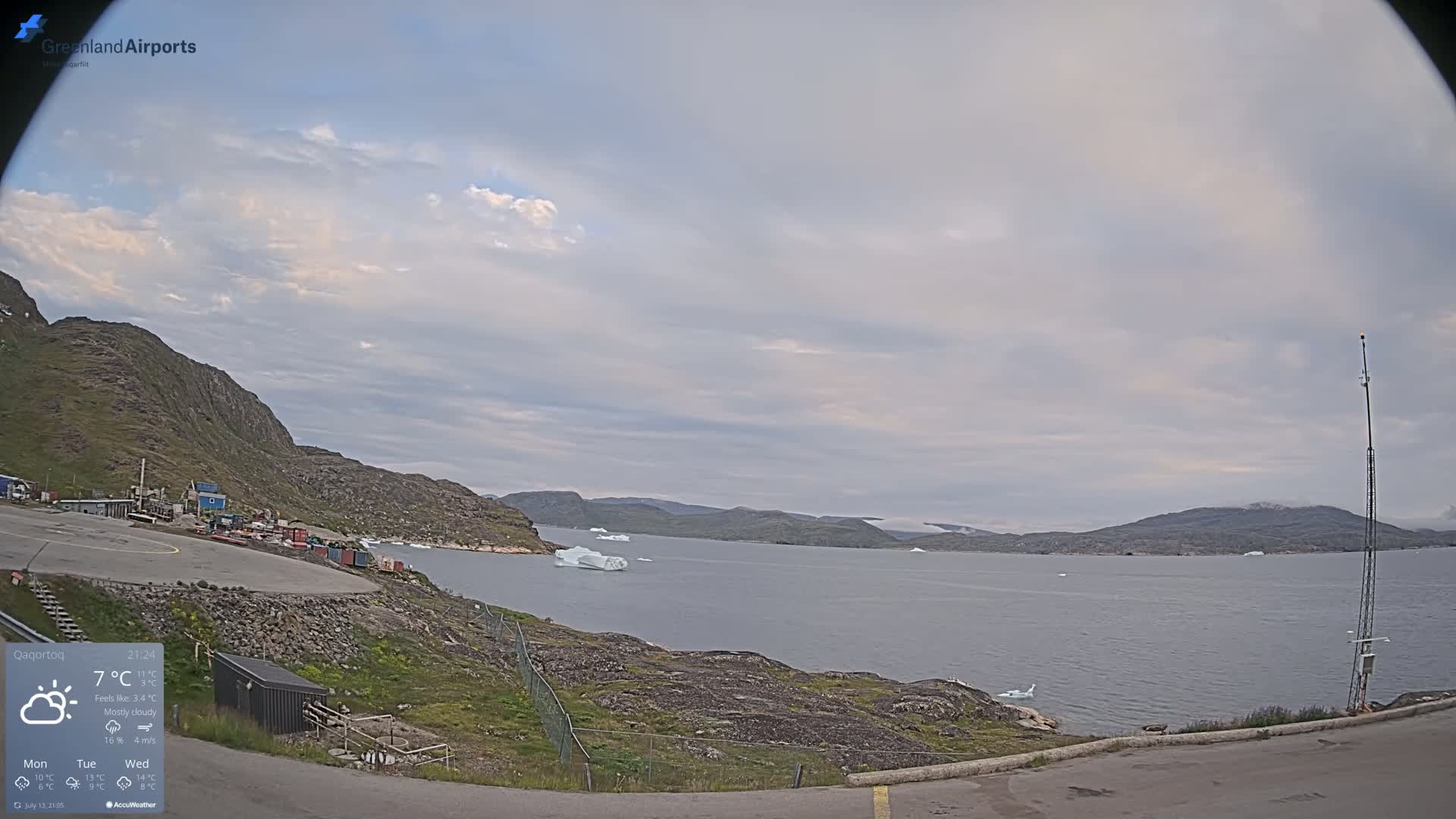 Qaqortoq Village & Mittarfik Qaqortoq Heliport Live Cam JJU / BGJH- Qaqortoq, Kujalleq, Greenland, Denmark