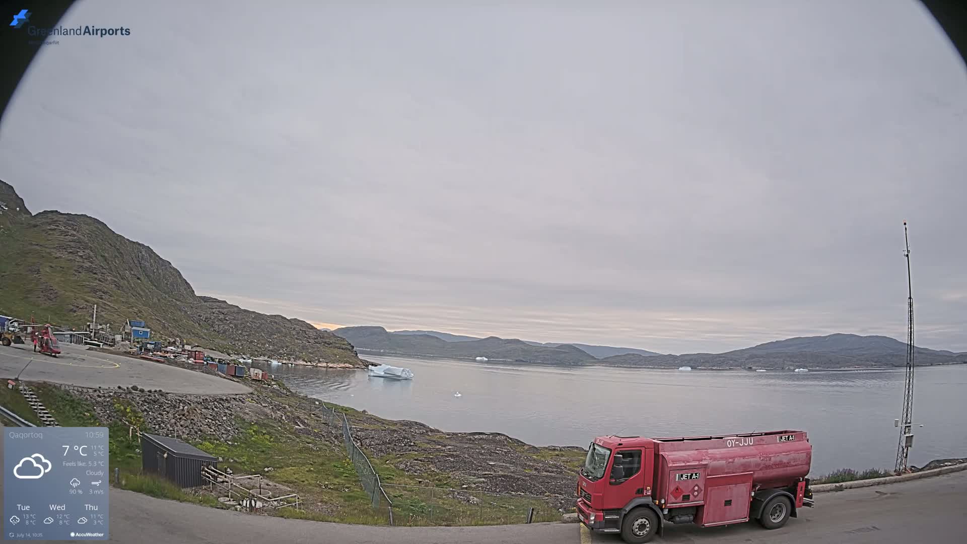 Qaqortoq Village & Mittarfik Qaqortoq Heliport Live Cam JJU / BGJH- Qaqortoq, Kujalleq, Greenland, Denmark