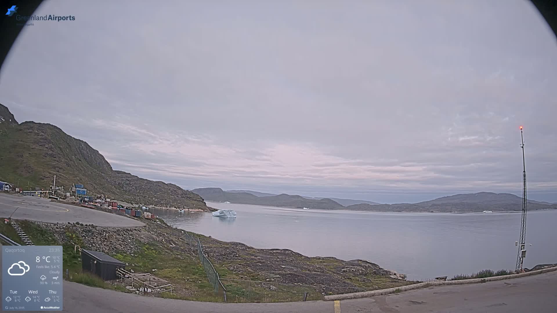Qaqortoq Village & Mittarfik Qaqortoq Heliport Live Cam JJU / BGJH- Qaqortoq, Kujalleq, Greenland, Denmark