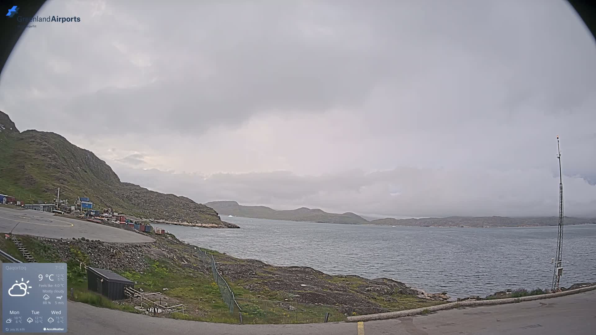 Qaqortoq Village & Mittarfik Qaqortoq Heliport Live Cam JJU / BGJH- Qaqortoq, Kujalleq, Greenland, Denmark