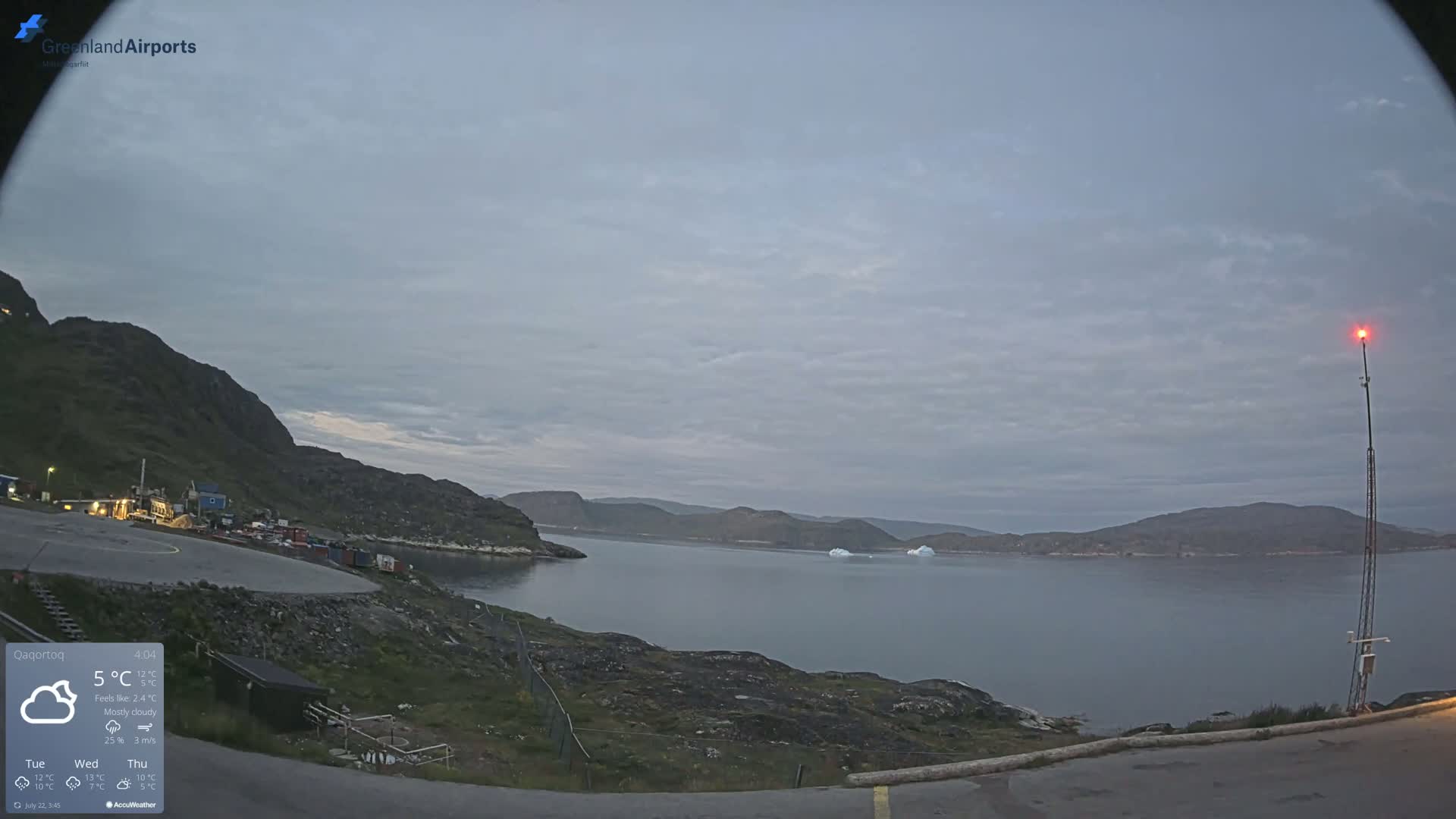 Qaqortoq Village & Mittarfik Qaqortoq Heliport Live Cam JJU / BGJH- Qaqortoq, Kujalleq, Greenland, Denmark