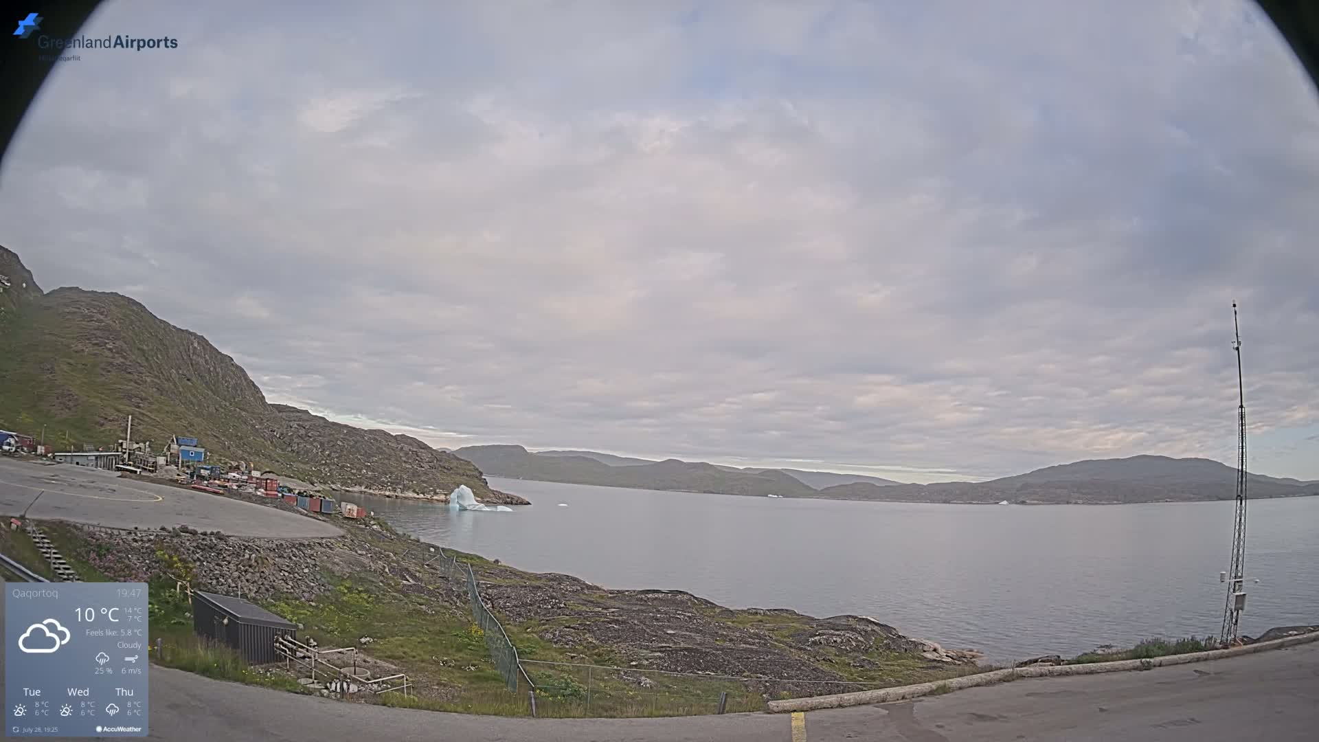 Qaqortoq Village & Mittarfik Qaqortoq Heliport Live Cam JJU / BGJH- Qaqortoq, Kujalleq, Greenland, Denmark