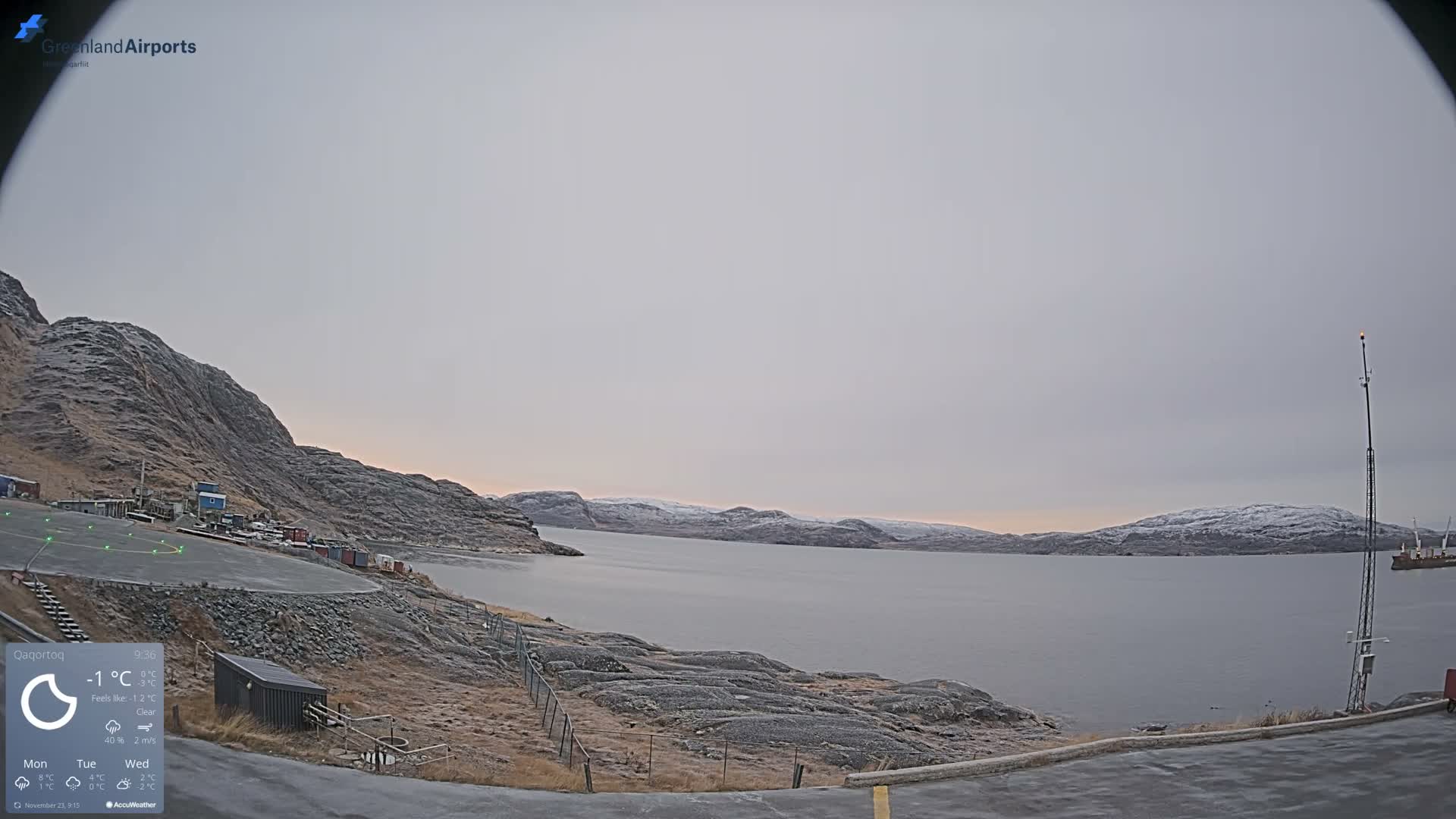 Qaqortoq Village & Mittarfik Qaqortoq Heliport Live Cam JJU / BGJH- Qaqortoq, Kujalleq, Greenland, Denmark