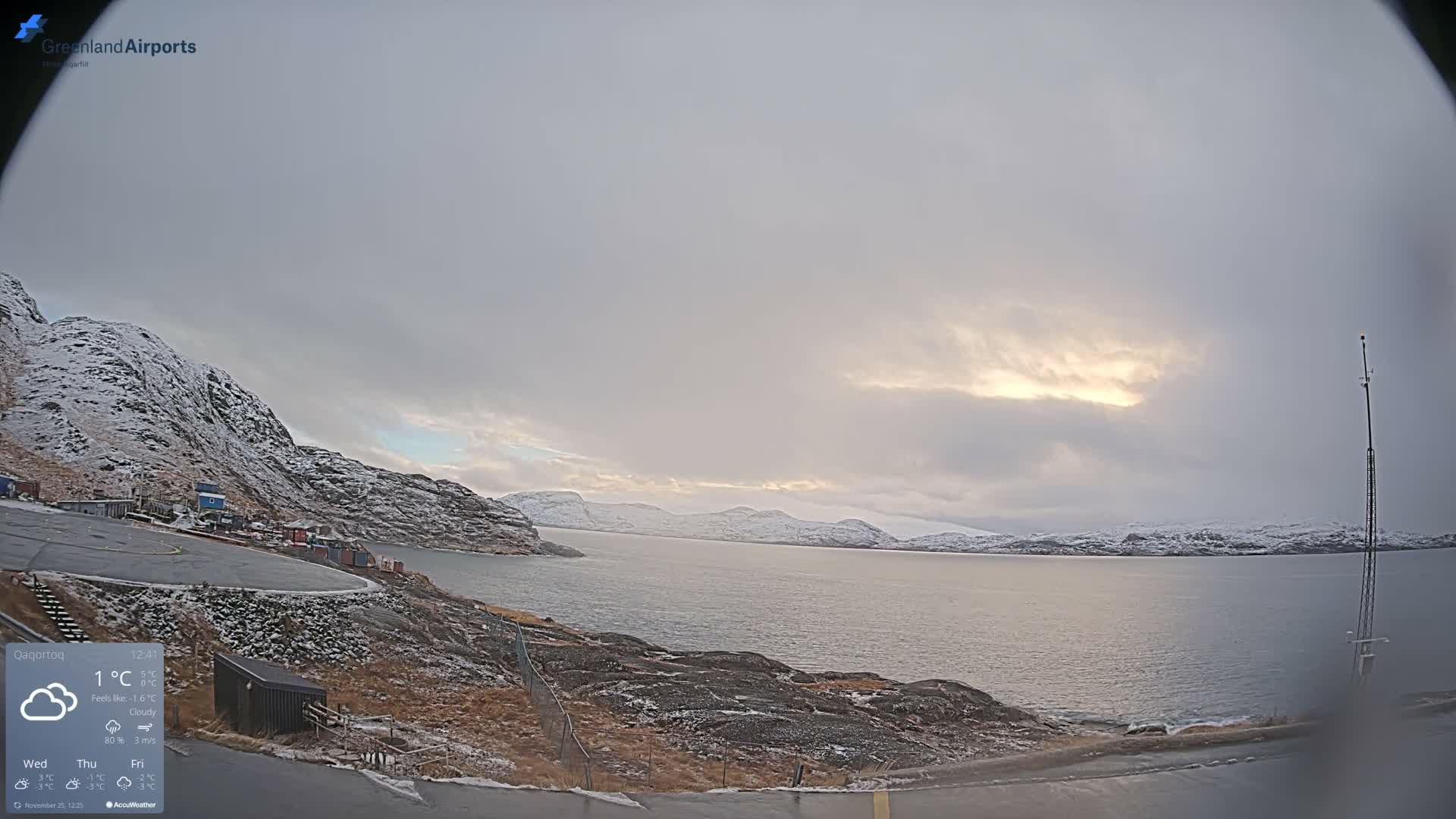 Qaqortoq Village & Mittarfik Qaqortoq Heliport Live Cam JJU / BGJH- Qaqortoq, Kujalleq, Greenland, Denmark